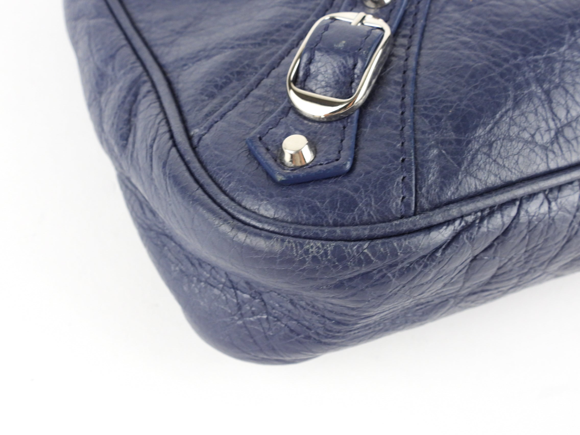 Balenciaga Navy Blue Leather Moto Classic Crossbody Hip Bag for Women - Stylish Shoulder Bag for Everyday Use, Travel & Night Out
