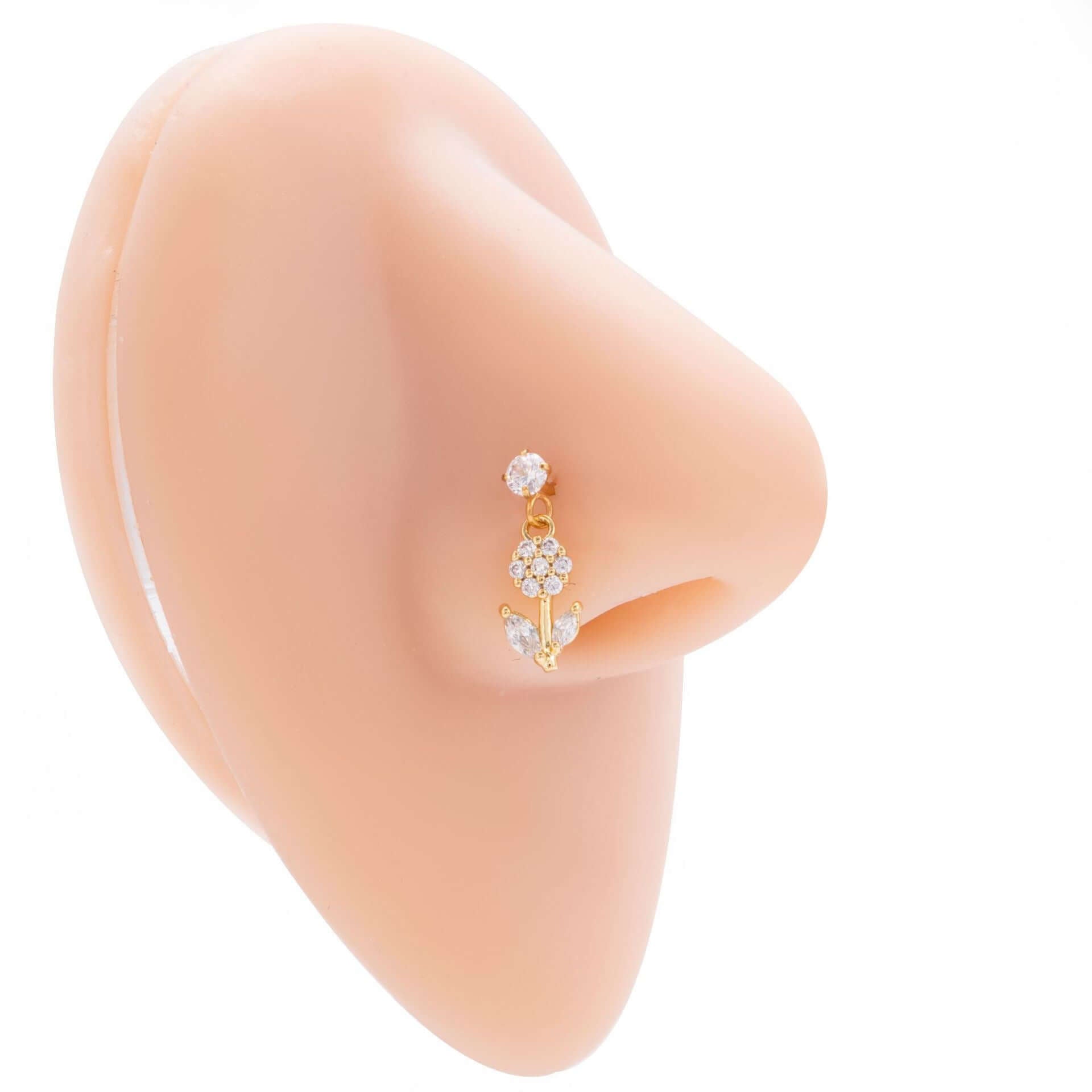 Hypoallergenic Flower Dangle Nose Ring - Sterling Silver Nose Stud for Sensitive Skin | Perfect for Pierced Nose Jewelry, Daily Wear & Special Occasions