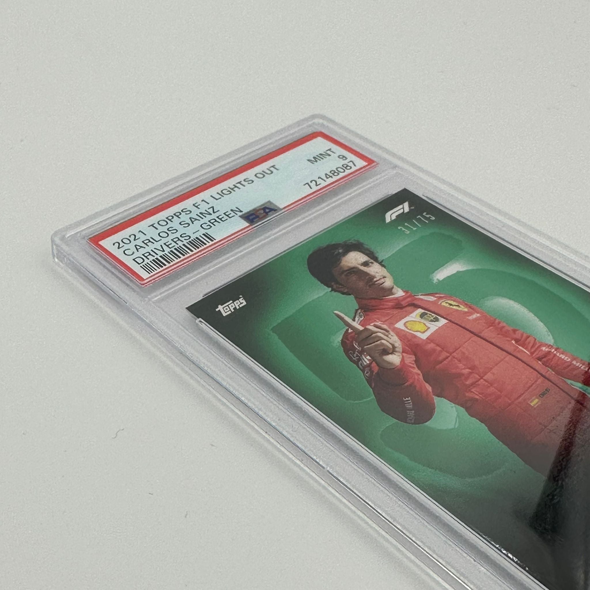 PSA 9 Graded 31/75 Carlos Sainz Green Parallel Racing Card - Perfect for F1 Collectors and Motorsport Fans