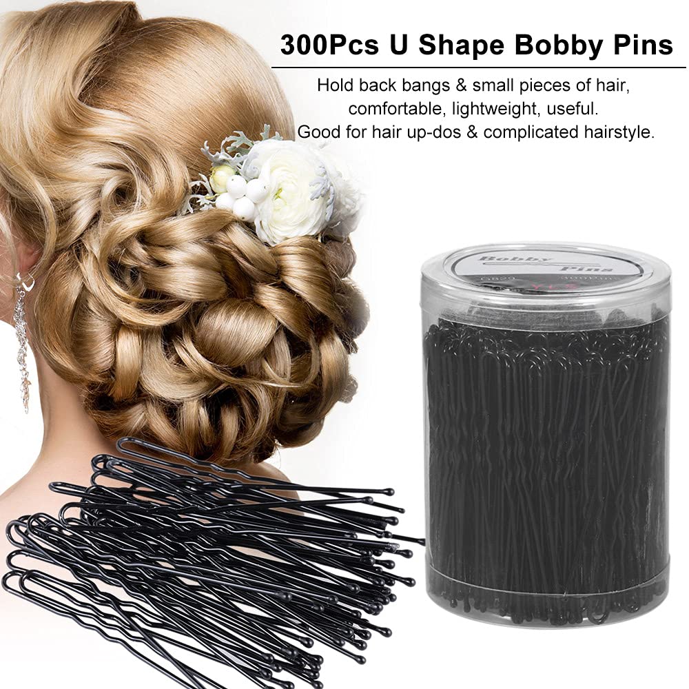 300Pcs U-Shape Bobby Pins - No Slip Grip Hair Clips for Women (6.5cm/2.56in) - Black Hair Accessories for Styling, Updos & Everyday Use - Layfoo