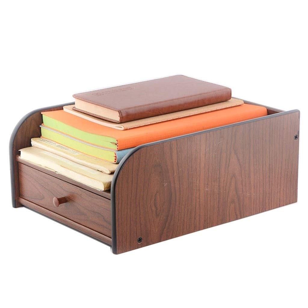Wooden File Organizer - Multi-Function Desktop File Rack with Drawer, Office Supplies Storage Box for Documents, Folders & Papers (Brown, Single Tier) - Perfect for Home Office, Study Desk & Workspace Organization