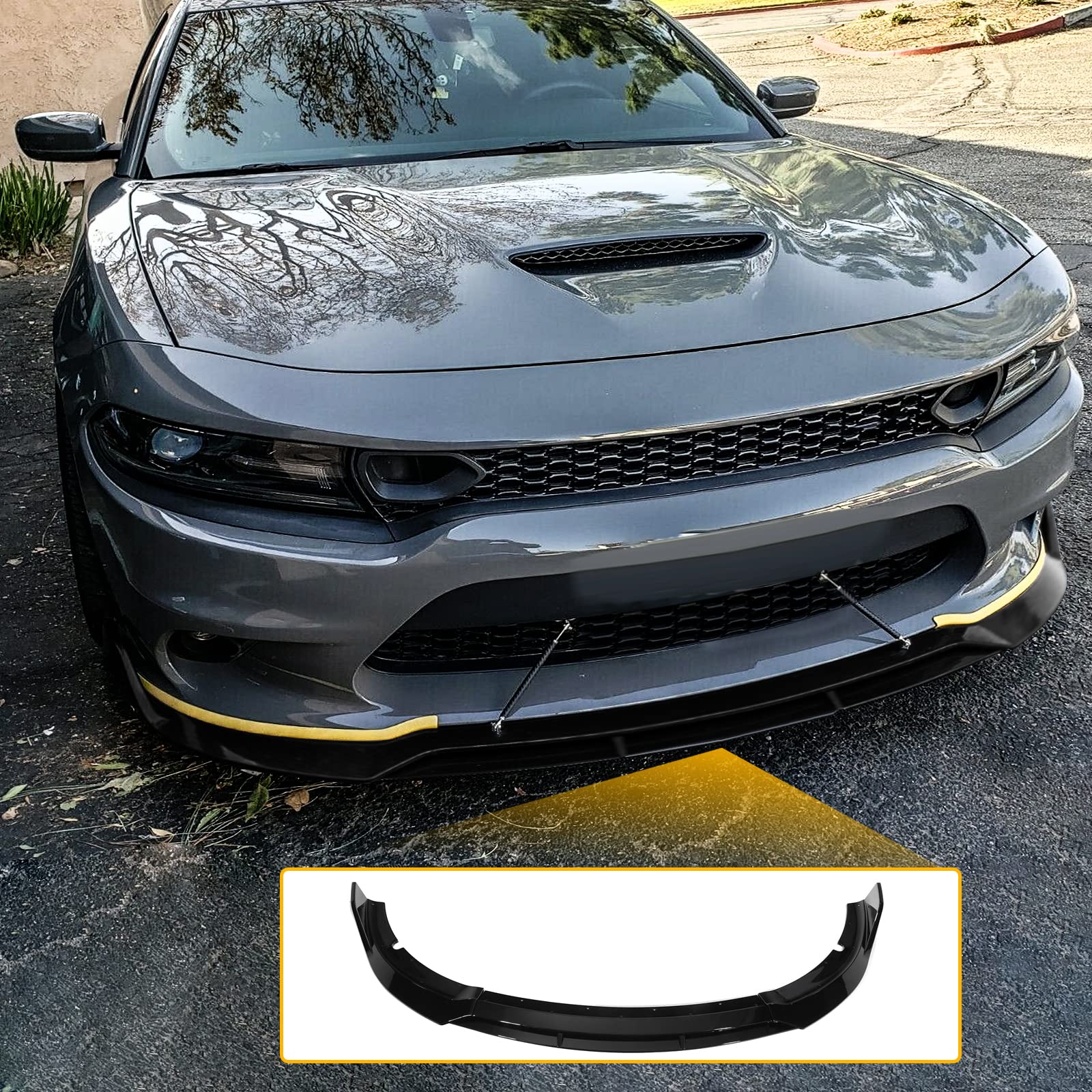 AUXMART Front Bumper Lip Splitter for 2015-2023 Dodge Charger SRT | V2 Style Gloss Black Spoiler Protector | Chin Protection Body Kit | Enhances Aerodynamics & Street Racing Style