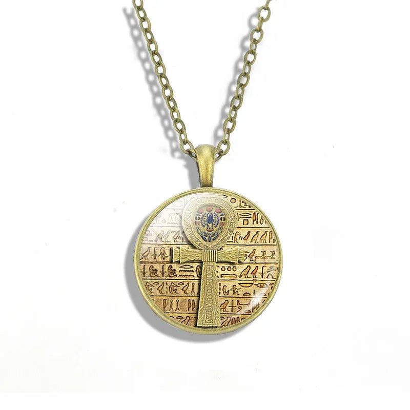 Egyptian Kingdom Necklace - Ancient Egyptian Style Jewelry for Women, Gold Plated Pendant with Hieroglyphics, Perfect for Costume Parties & Historical Events