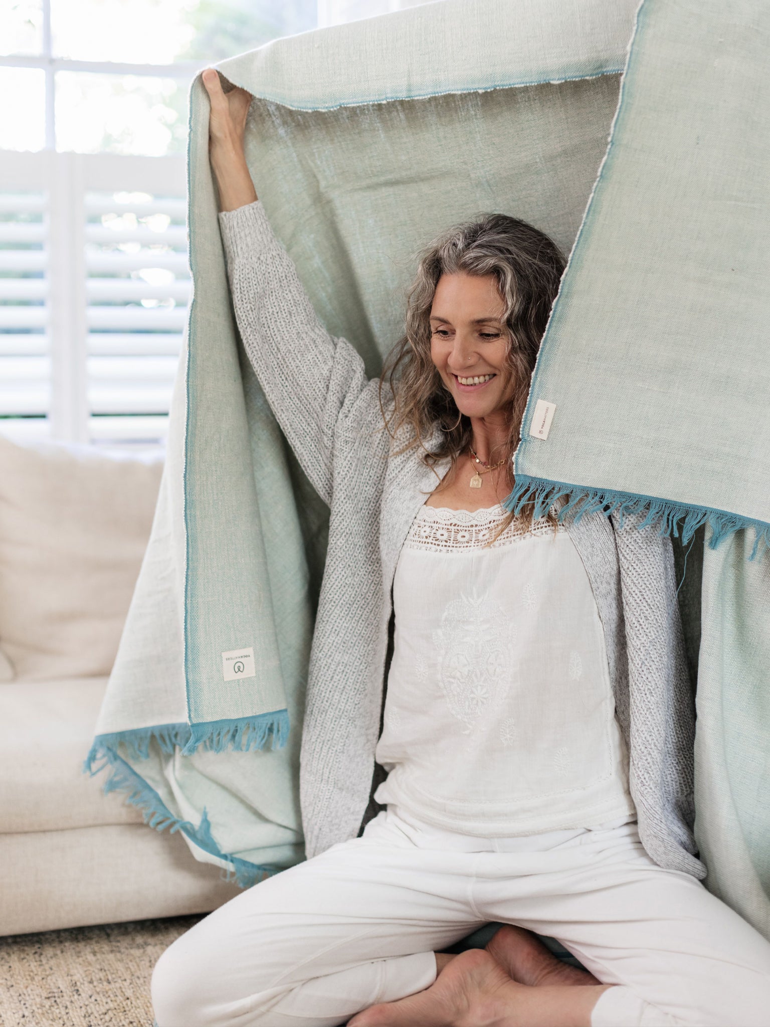 Organic Cotton Chambray Yoga Blanket - Set of 15 Premium Yoga Blankets for Studios & Home Practice - Eco-Friendly Meditation & Relaxation Accessories