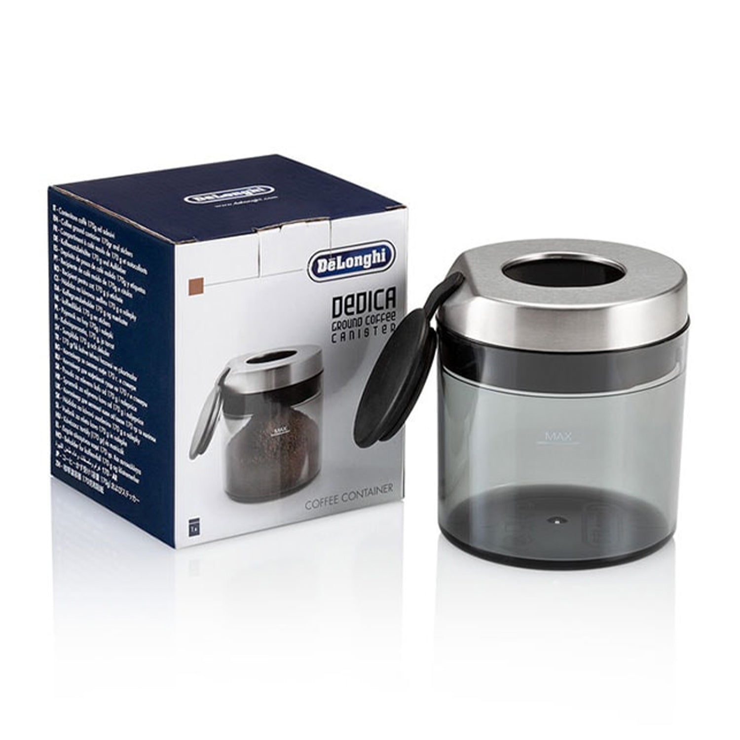 DeLonghi Dedica Airtight Ground Coffee Canister - Fresh Coffee Storage for Espresso, Drip & French Press - Perfect for Home, Office & Coffee Shops