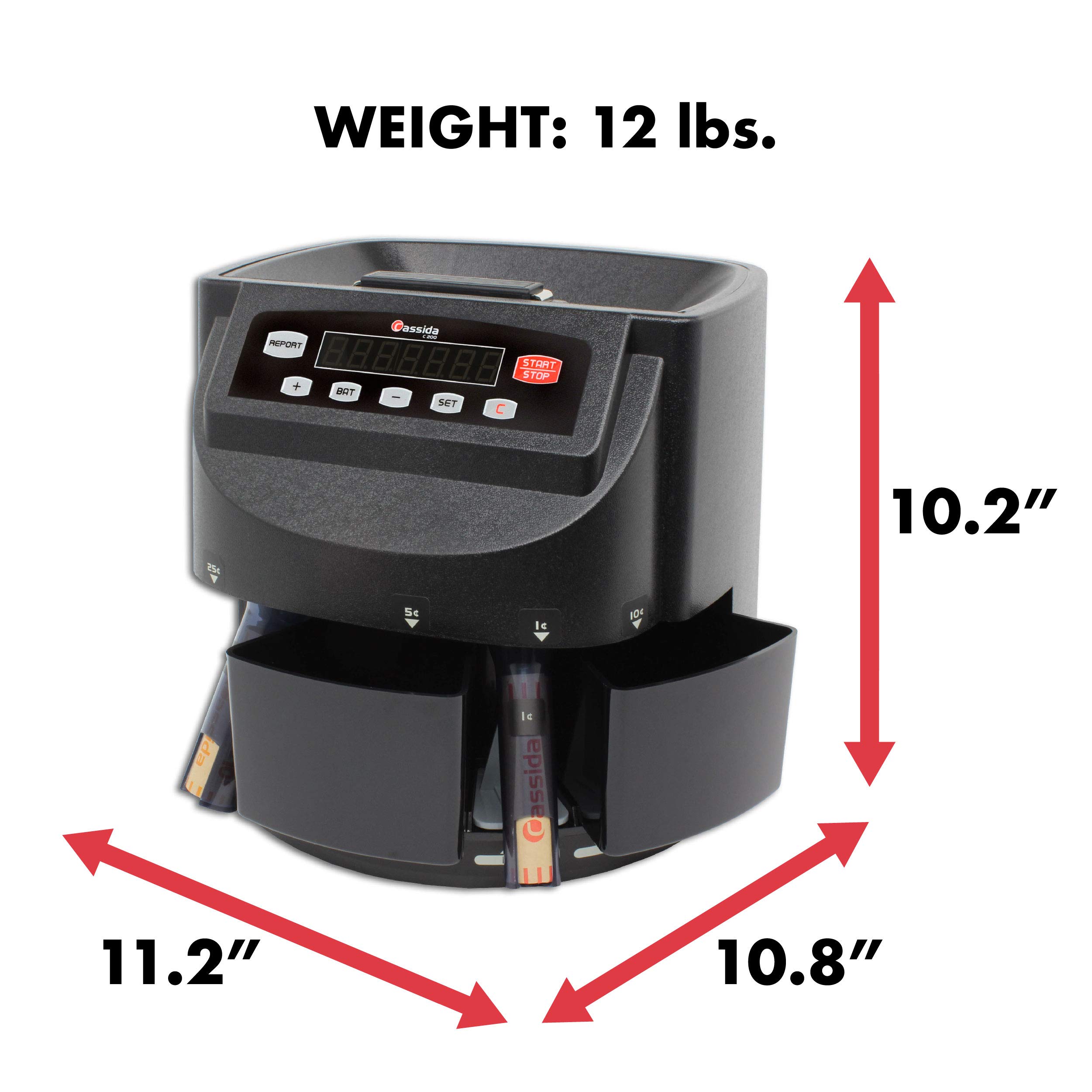 Cassida C200 Digital Coin Sorter and Counter Machine with Rolling Function - Perfect for Banks, Retail Stores, and Small Business Cash Management
