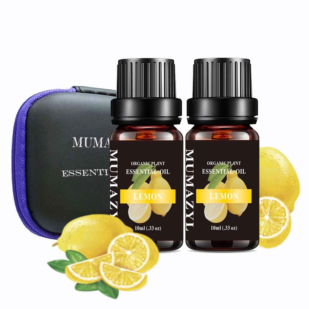 Organic Pure Lemon Essential Oil Set - 2 Pack 10ml for Aromatherapy, Diffuser, Car Freshener, Home Cleaning, Bedroom Relaxation, Perfume Making & Candle Crafting | Natural Mood Booster & Air Purifier