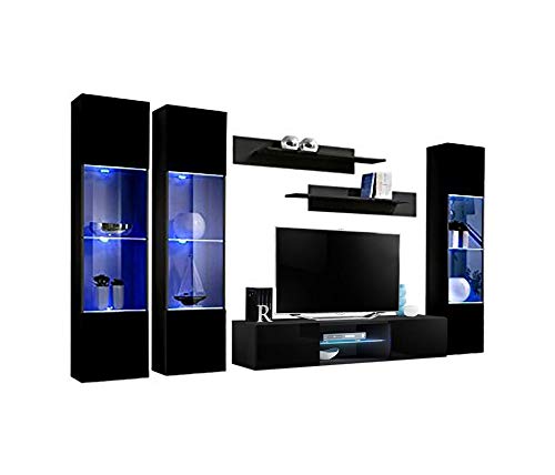 Modern Wall-Mounted TV Stand with Storage Shelves & LED Lights - 33