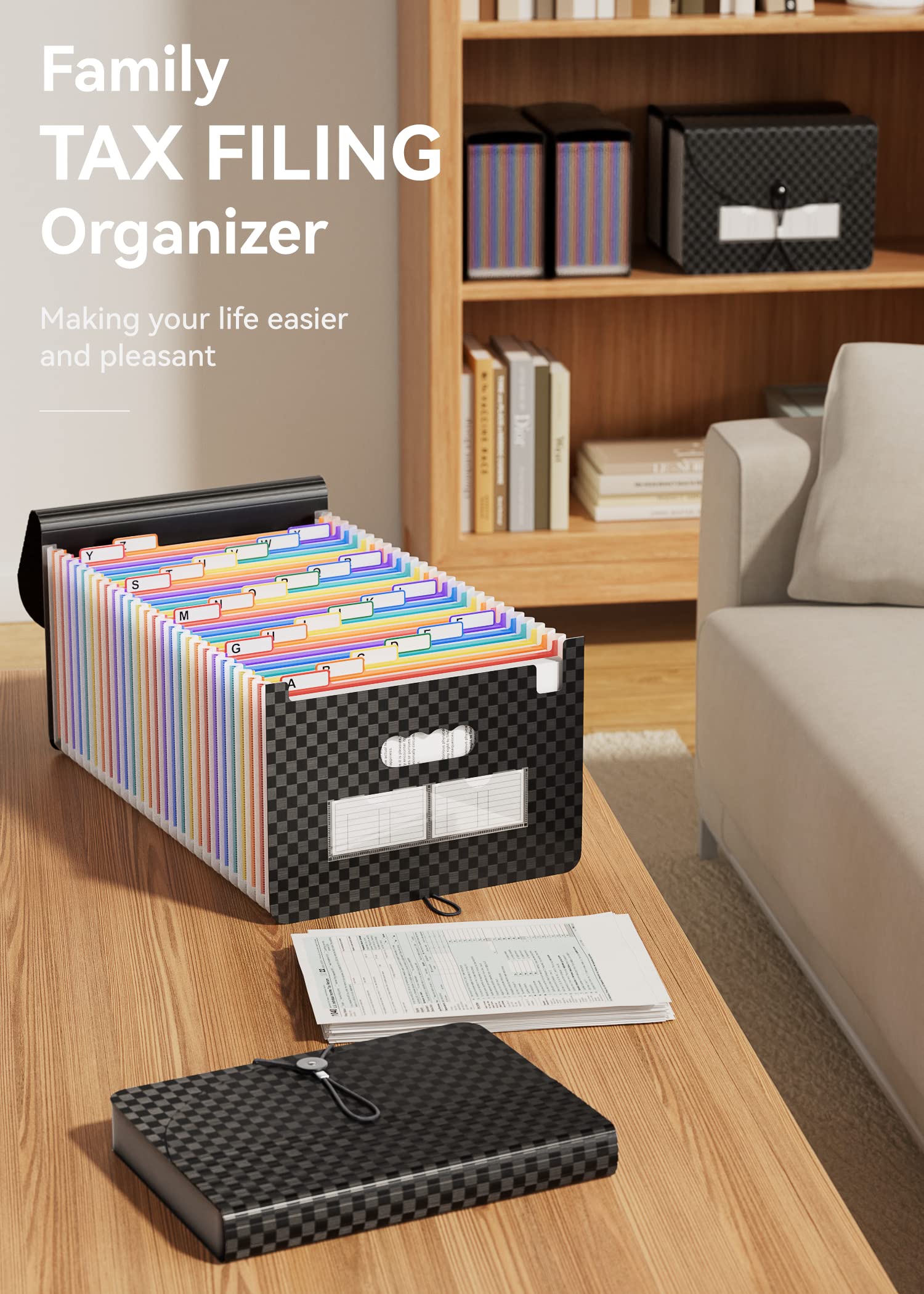 ABC Life 26-Pocket Expanding File Organizer - A4 Letter Size Accordion Folder with Colored Labels, Portable Document Coupon Holder for Office, School & Home Organization (Desktop & Travel Use)