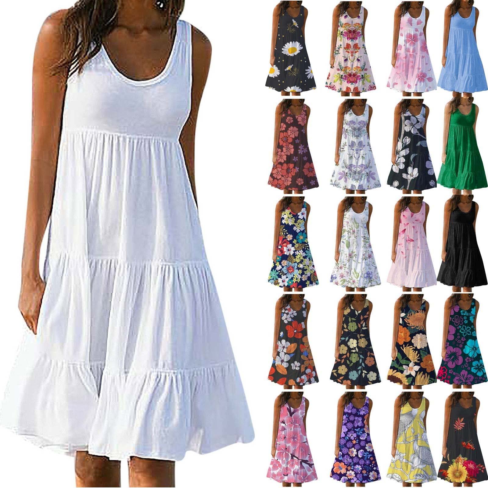 HAOREEKZ Women's Summer Beach Dress - Loose Sleeveless Ruffle Swing Mini Dress with Splicing Design | Casual Vacation Outfit for Pool, Seaside & Tropical Getaways