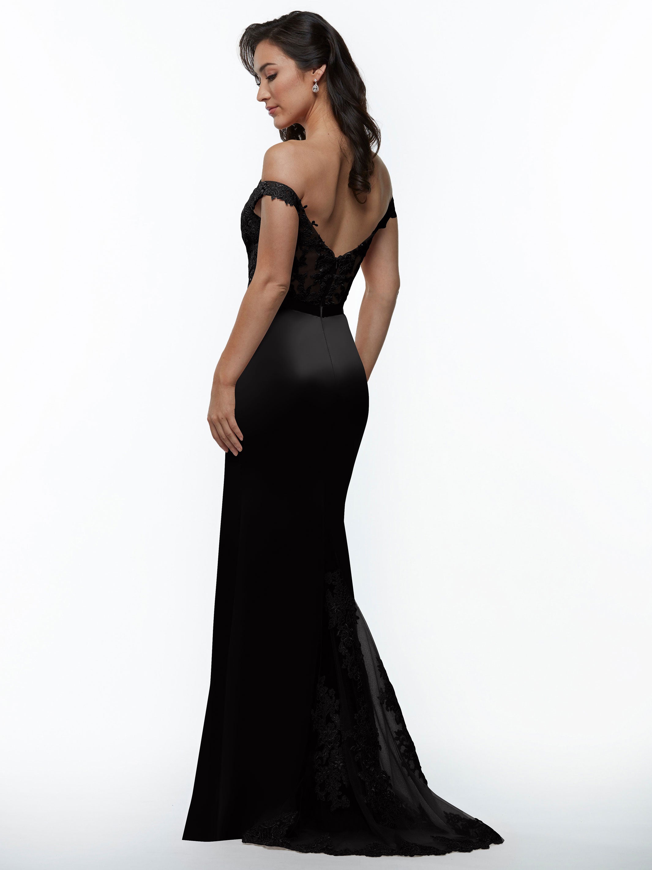 Elegant 80104 Satin Off-The-Shoulder Bridesmaid Dress with Lace Bodice & Waist Sash - Perfect for Weddings, Proms & Formal Events