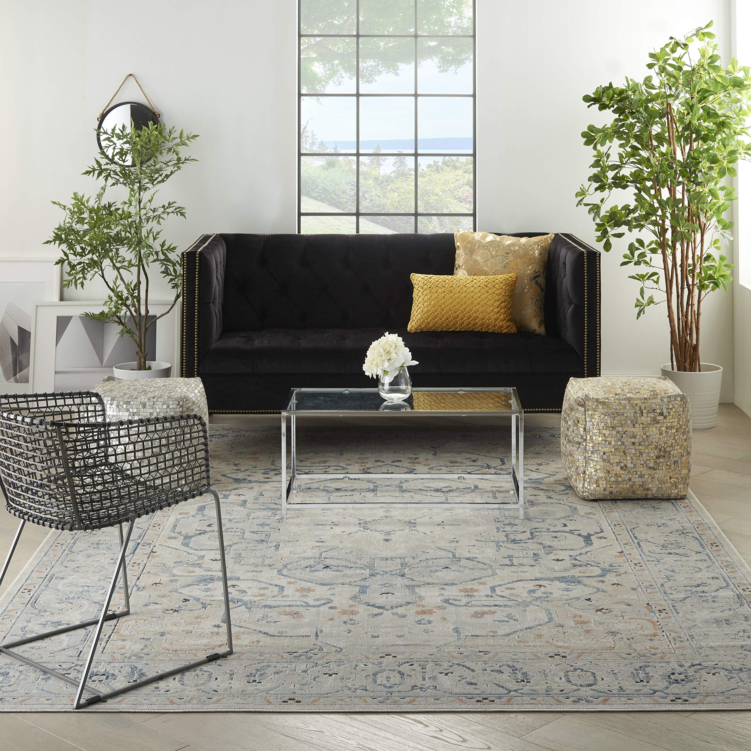 Kathy Ireland Malta Persian Ivory/Grey 9'x12' Area Rug - Easy Clean, Non-Shedding, Stain Resistant - Perfect for Living Room, Bedroom, Dining Room & Kitchen Decor