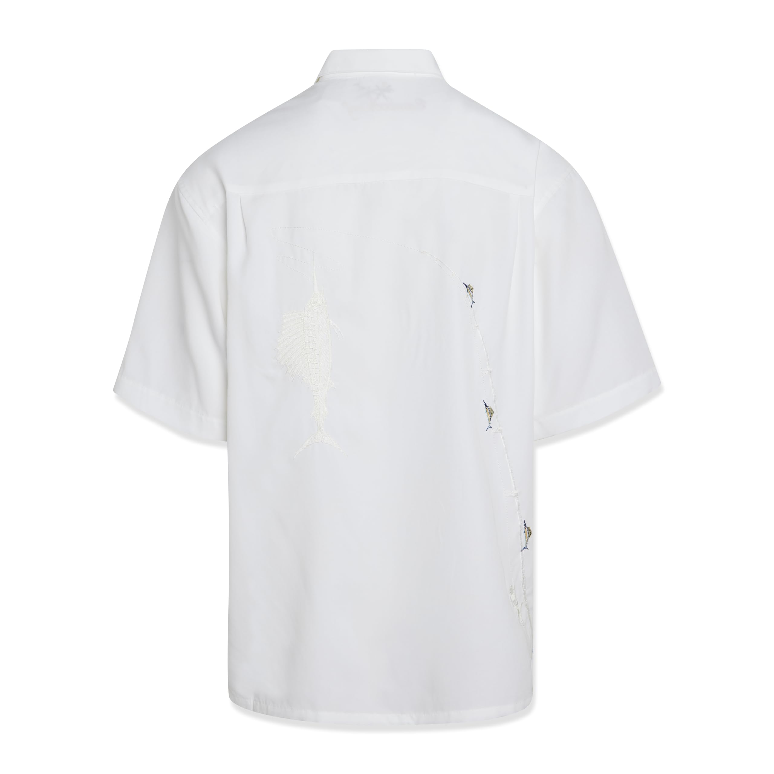 Bamboo Cay Shake The Hook Embroidered Camp Shirt for Men - Breathable Chalk Blue Hawaiian Style Casual Button Down Shirt | Perfect for Beach Vacation, Summer Party and Tropical Getaway