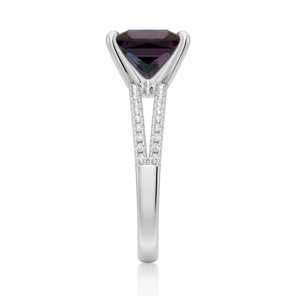 3 CT. Princess Cut Alexandrite Engagement Ring With Split Shank Band - Perfect for Proposals, Anniversaries & Special Occasions