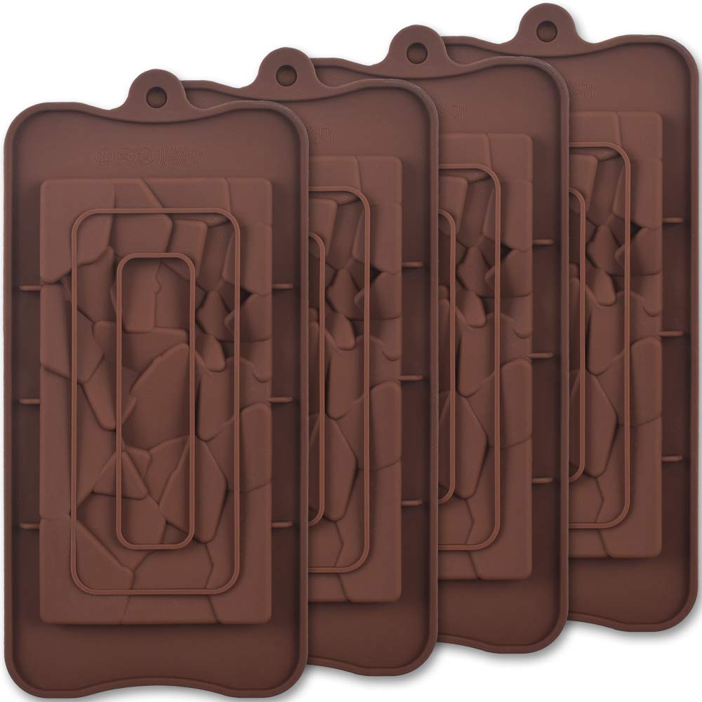 Premium Silicone Chocolate Molds Set - 4 Pack Break Apart Bar Molds for Homemade Protein, Energy & Candy Bars - Perfect for Baking, Gifts & Party Treats
