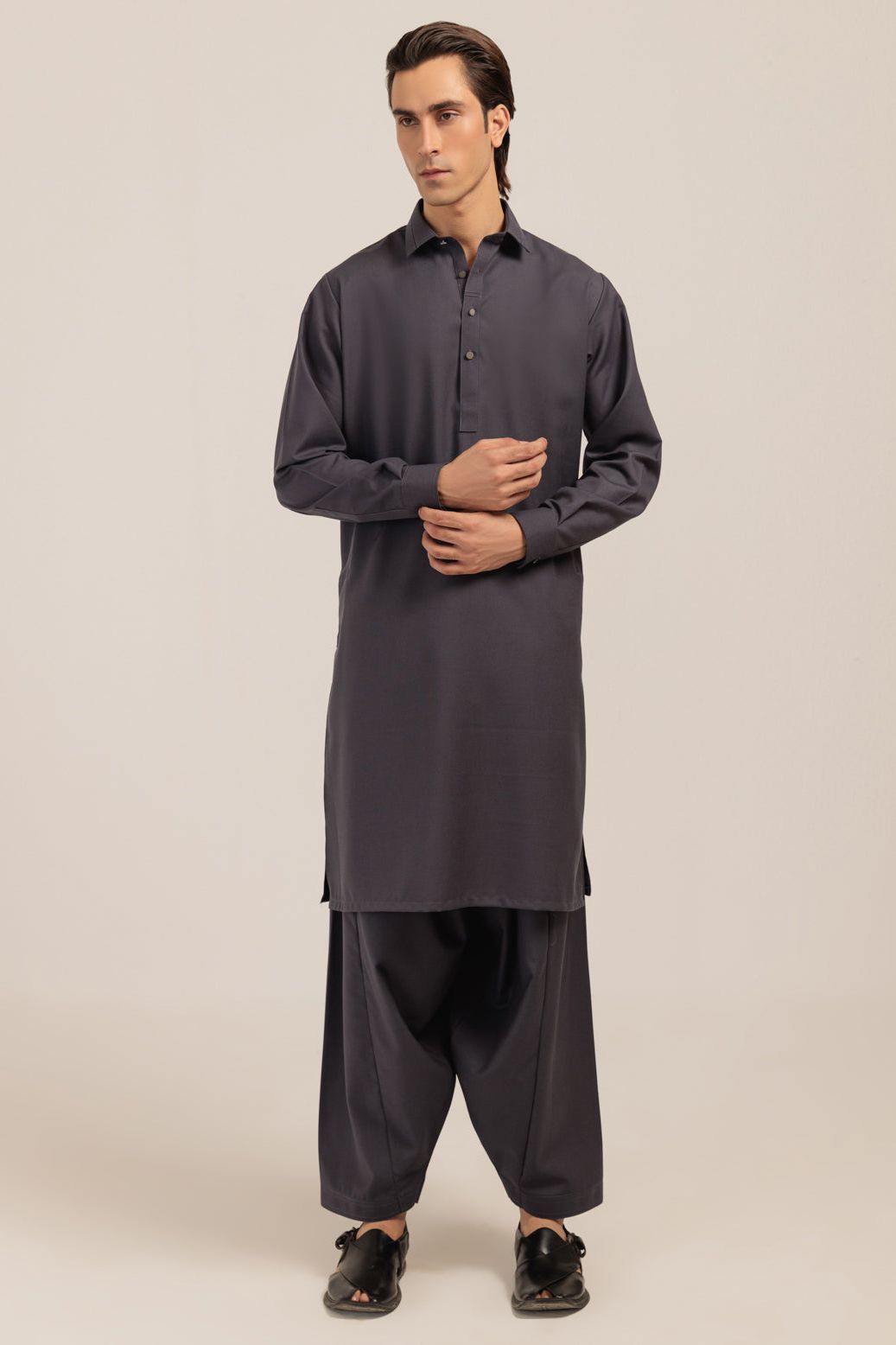 Stylish Blended Grey Kurta Shalwar Set - Premium Cotton Comfort Wear for Men - Perfect for Eid, Weddings & Festive Occasions