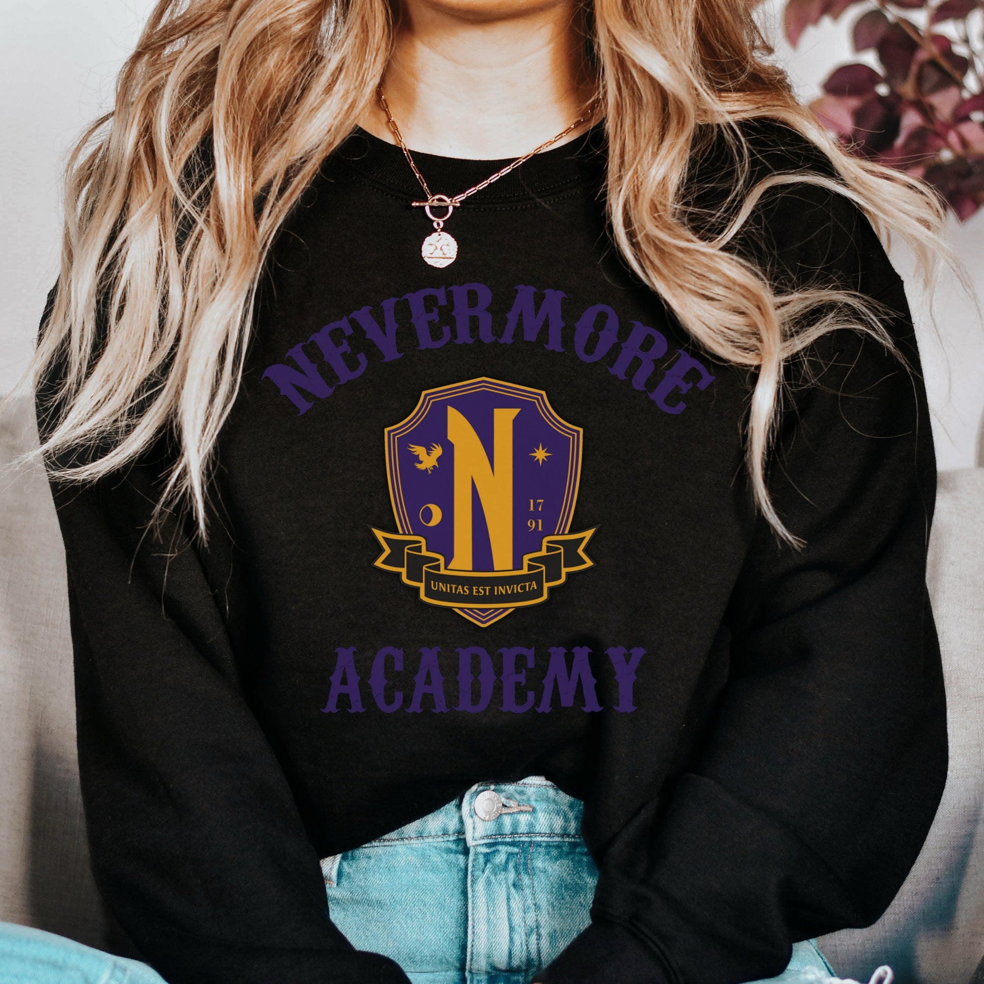 Nevermore Academy Sweatshirt | Wednesday Addams Hoodie | Addams Family Horror Sweater | Gothic Fashion for Halloween & Cosplay | Unisex Pullover for TV Show Fans