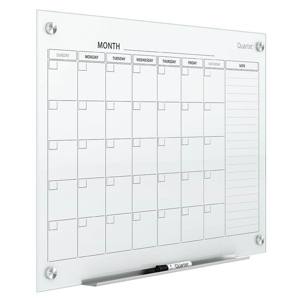 Quartet Magnetic Whiteboard Calendar - 4' x 3' Glass Dry Erase Board Planner with White Surface, Frameless Design (GC4836F) - Perfect for Office Meetings, Classroom Scheduling & Home Organization