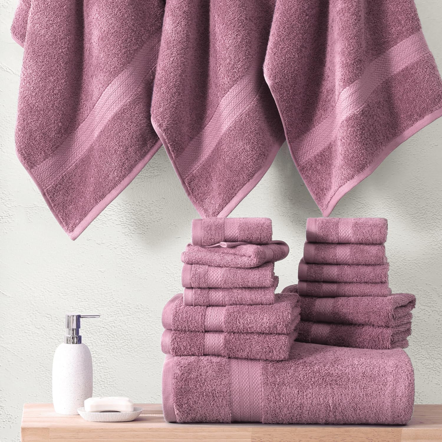 Premium 6-Piece Bath Towel Set - 100% Cotton Extra Large Hotel Quality Towels (2 Bath, 2 Hand, 2 Washcloths) - Soft & Absorbent for Spa, Bathroom & Luxury Home Use - Wishful Mauve