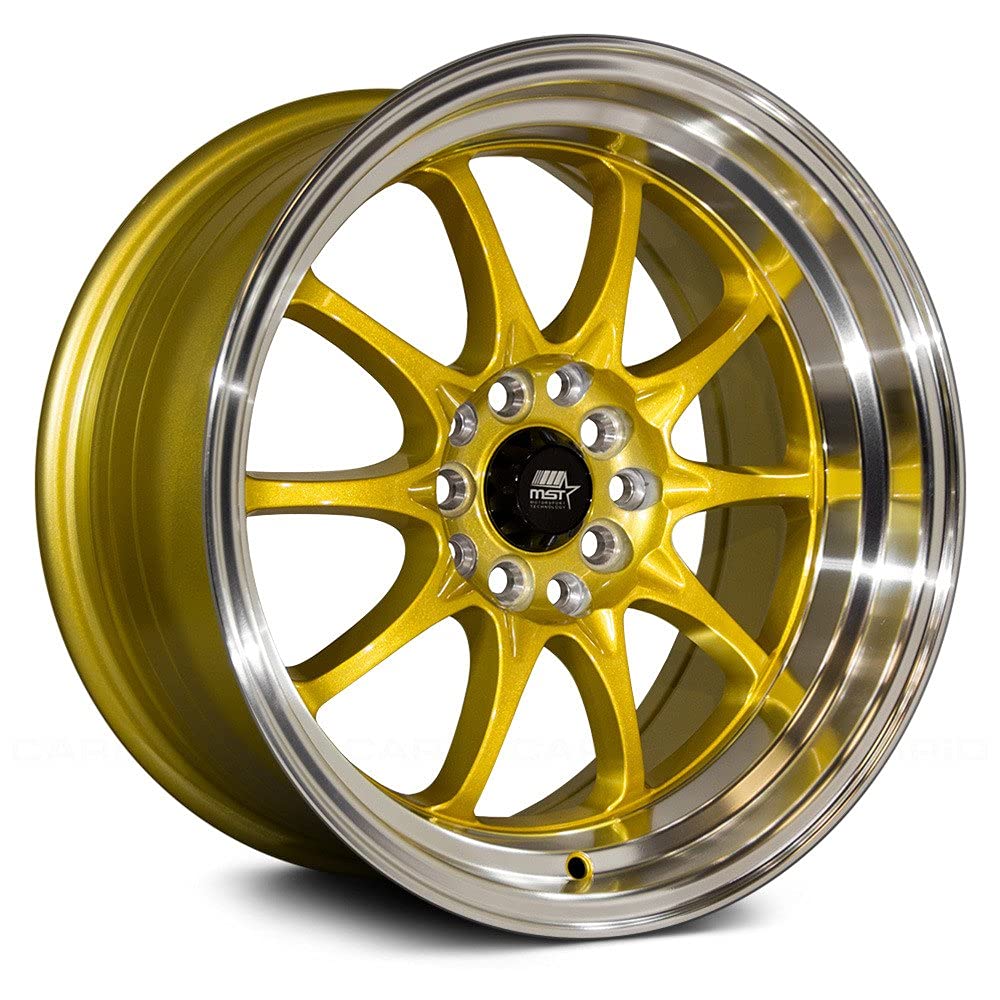 MST MT11 17x9 Gold Wheels 5x100 5x114.3 Bolt Pattern +20 Offset with Machined Lip - Single Rim for Off-Road, Racing & Custom Car Builds