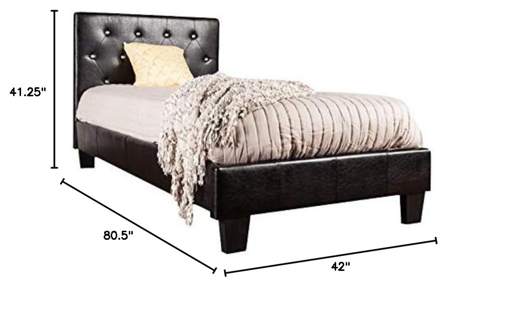 Furniture of America Kylen Faux Leather Twin Size Platform Bed Frame in Black - Modern Minimalist Bedroom Furniture for Small Spaces & Guest Rooms