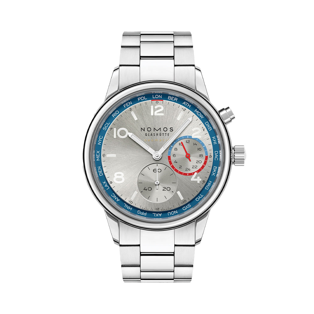 Club Sport Neomatik Worldtimer 40mm Silver Watch on Stainless Steel Bracelet - Perfect for Travel, Business & Luxury Sports Events