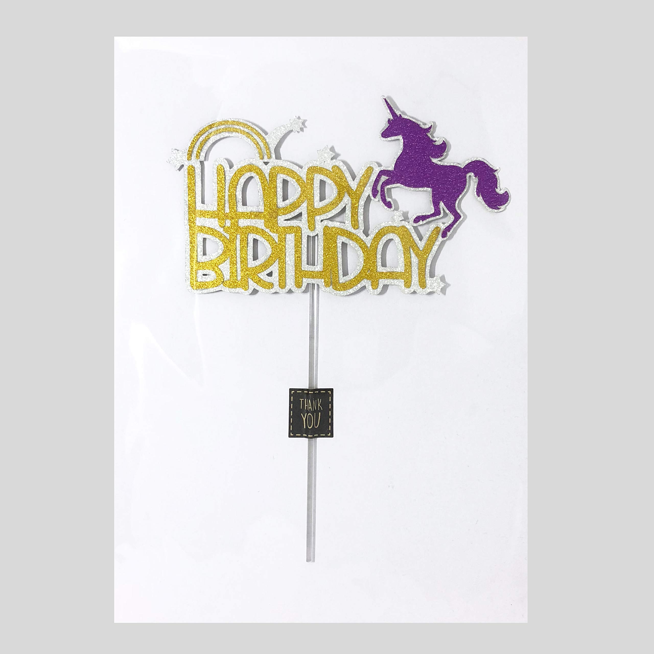 Handmade Glitter Unicorn Birthday Cake Topper - Premium Food Safe Acrylic Stick Decoration for Party Cakes, Baby Showers & Wedding Celebrations