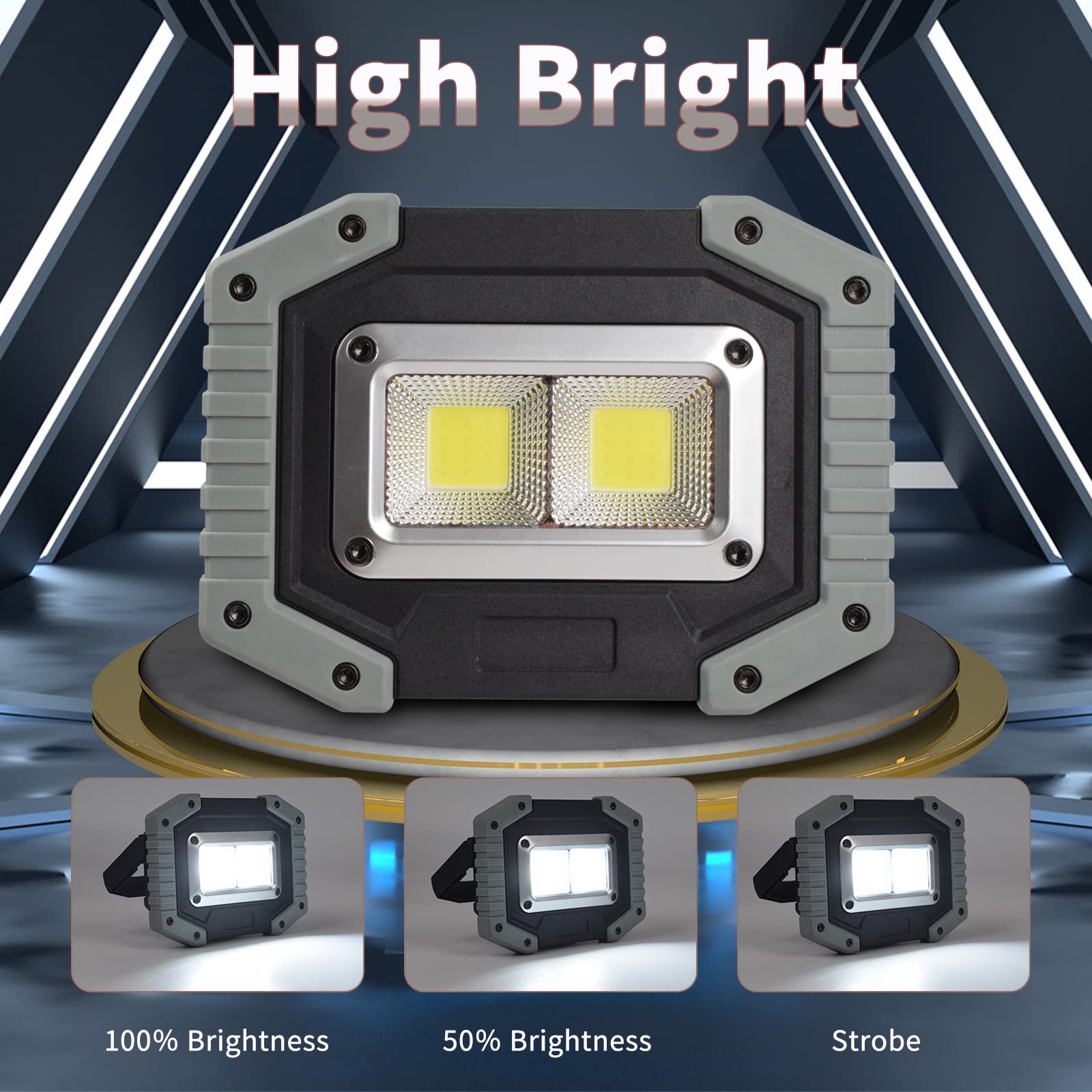 OTYTY 2-Pack 30W 1500LM Rechargeable LED Work Light with Magnetic Base, 4200mAh Battery - Portable Flood Lights for Camping, Car Repair, Emergency, Outdoor & Indoor Use (W840 Grey)