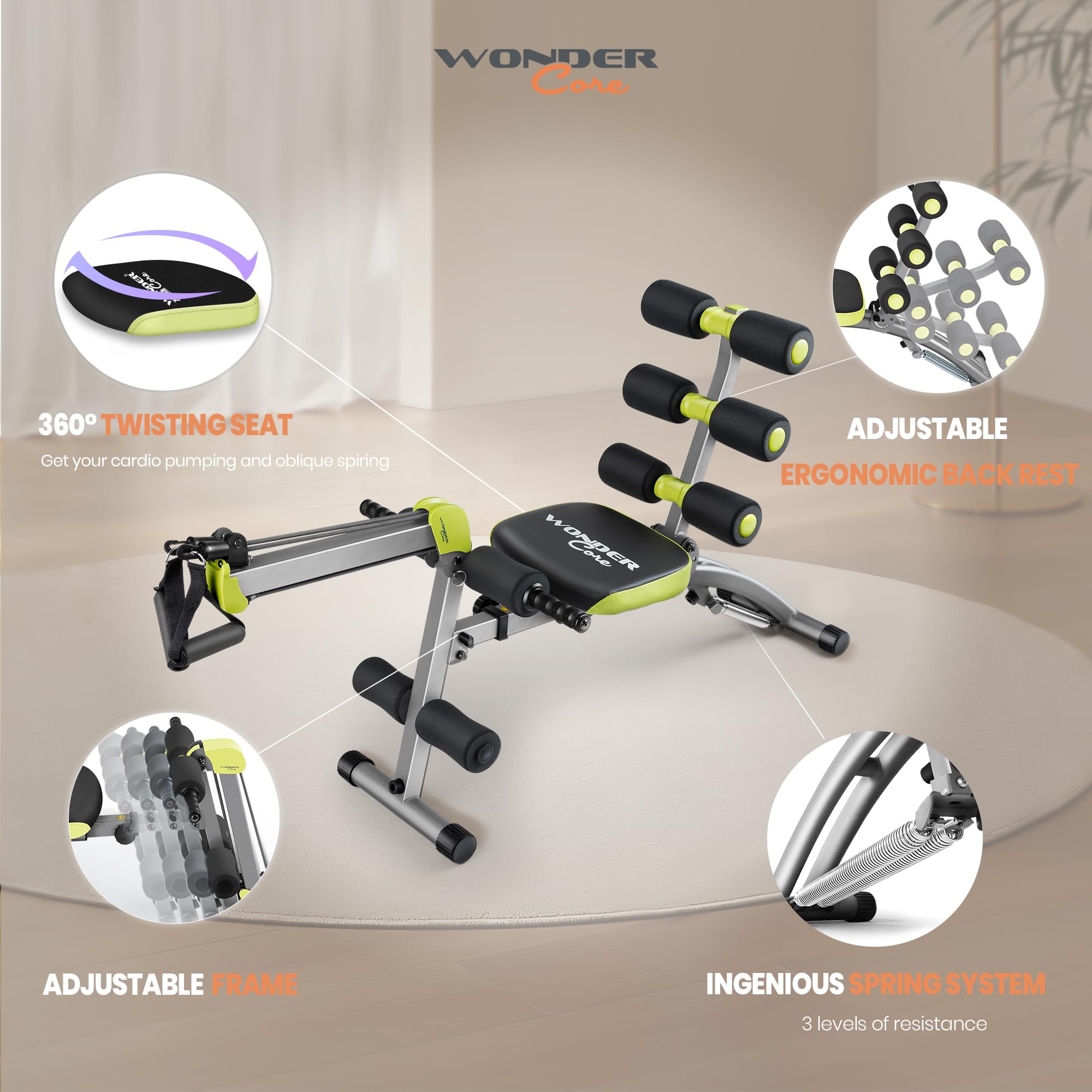 WONDER CORE Pro Max - 4-in-1 Home Gym Ab Machine for Core Workout, Rowing, Leg Press & Glider Exercises | Perfect for Home Fitness, Weight Loss & Full Body Training