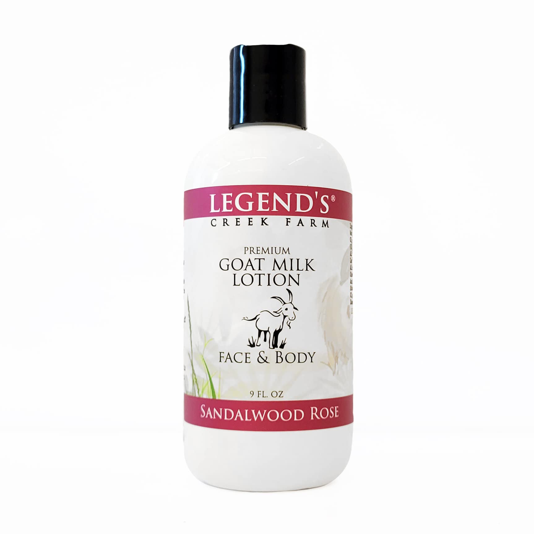 Legend's Creek Farm Goat Milk Lotion - 9 oz Moisturizing Body Lotion for Dry Skin with Shea Butter, Sunflower Oil & Aloe - Handmade in USA for Face, Hands & Body (Sandalwood Rose Scent) | Perfect for Daily Hydration, After-Shower Care & Gift Giving