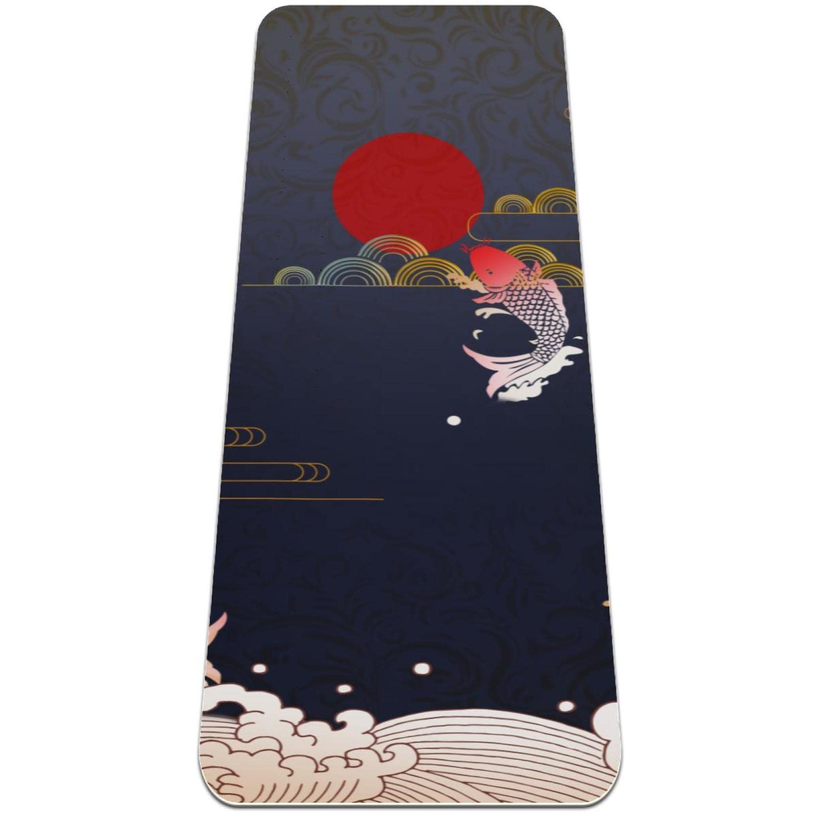 Premium Non-Slip Thick Yoga Mat for Women - Extra Cushioning Exercise & Fitness Mat with Japanese Cloud Koi Sun Wave Design - Ideal for Hot Yoga, Pilates, Home Workouts & Studio Sessions