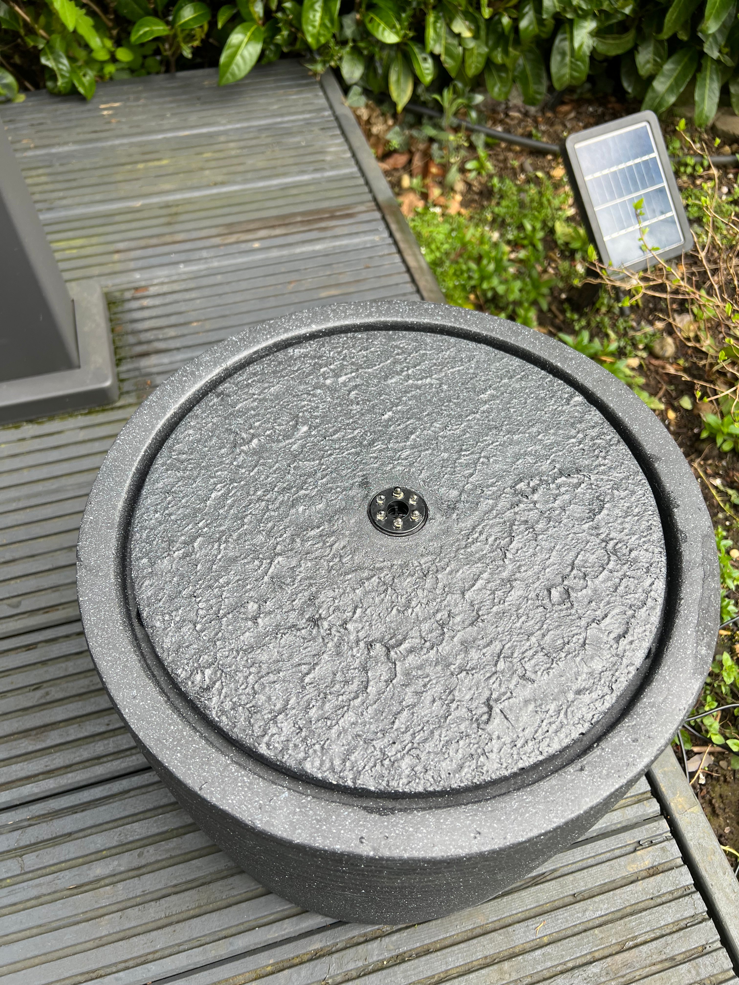 Solar Powered Round LED Water Fountain with Dark Grey Finish - 36x36x28cm Outdoor Garden Decor for Patio, Yard & Landscape Design