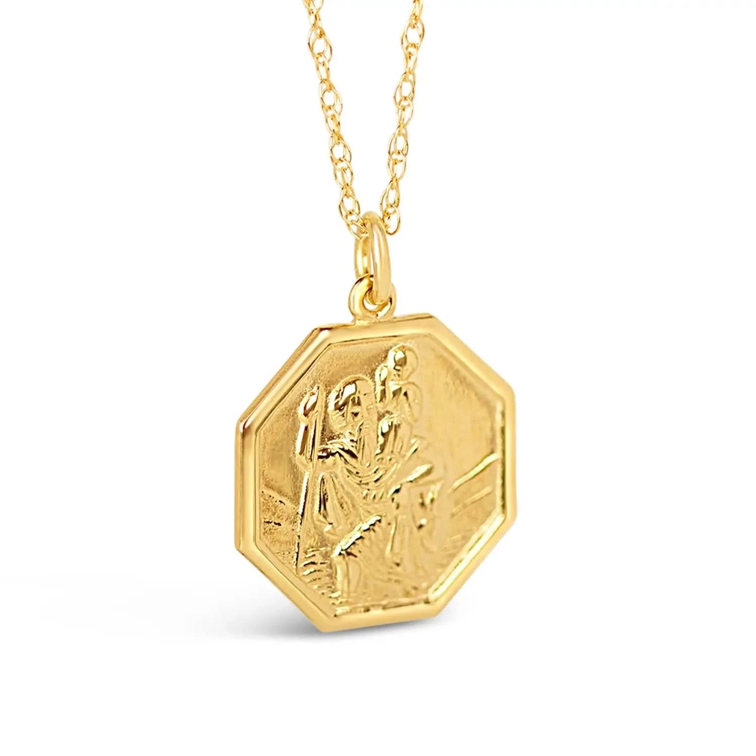 St Christopher Necklace for Men & Women - 14K Solid Gold Religious Pendant with Free Engraving - Perfect for Travel Protection & Faith Jewelry Gifts