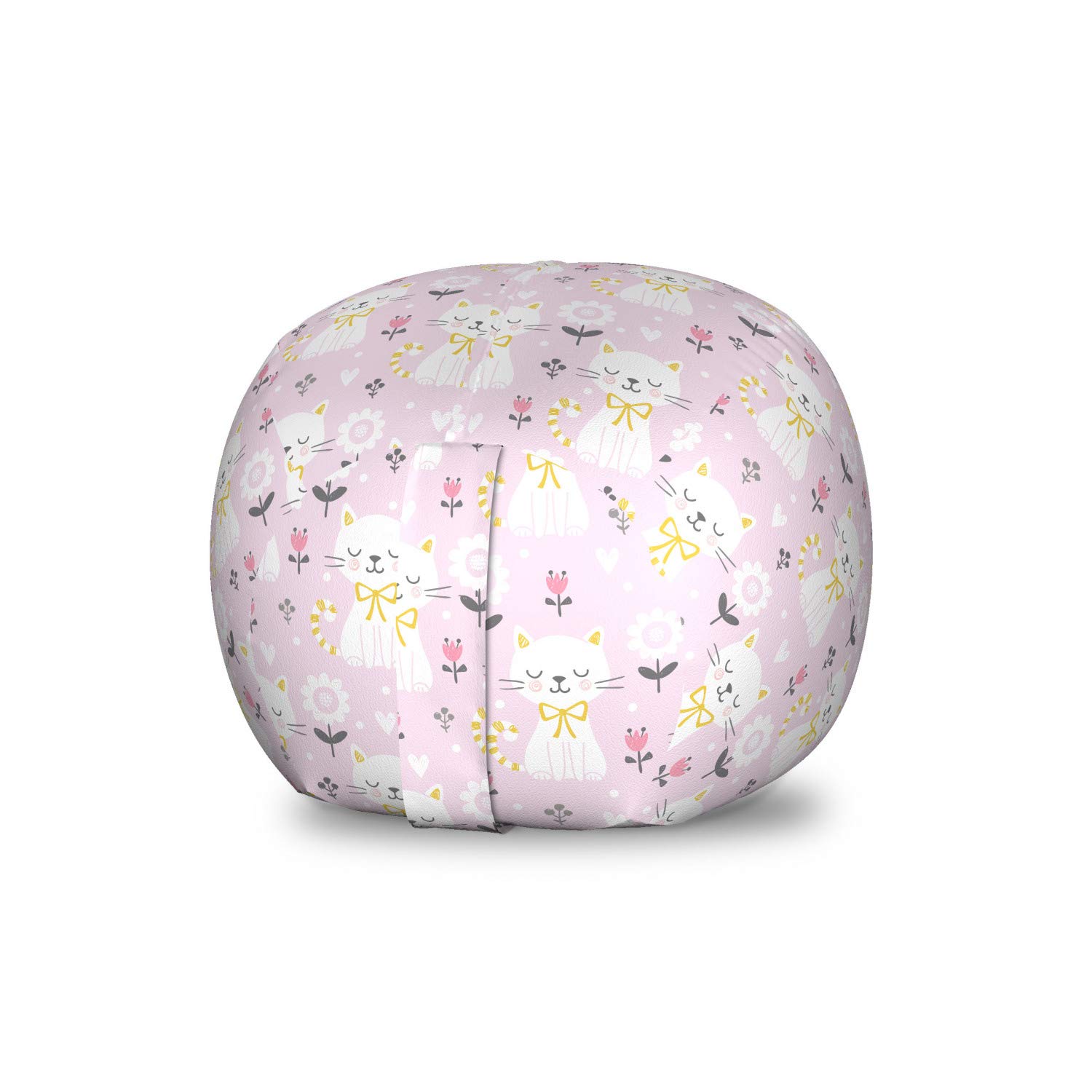 Ambesonne Kitten Storage Toy Bag Chair - Floral Cat Design with Striped Tails & Ribbon - Washable Stuffed Animal Organizer for Kids Room - Small Size in Mauve Pale Pink - Perfect for Nursery, Playroom & Pet Toy Storage