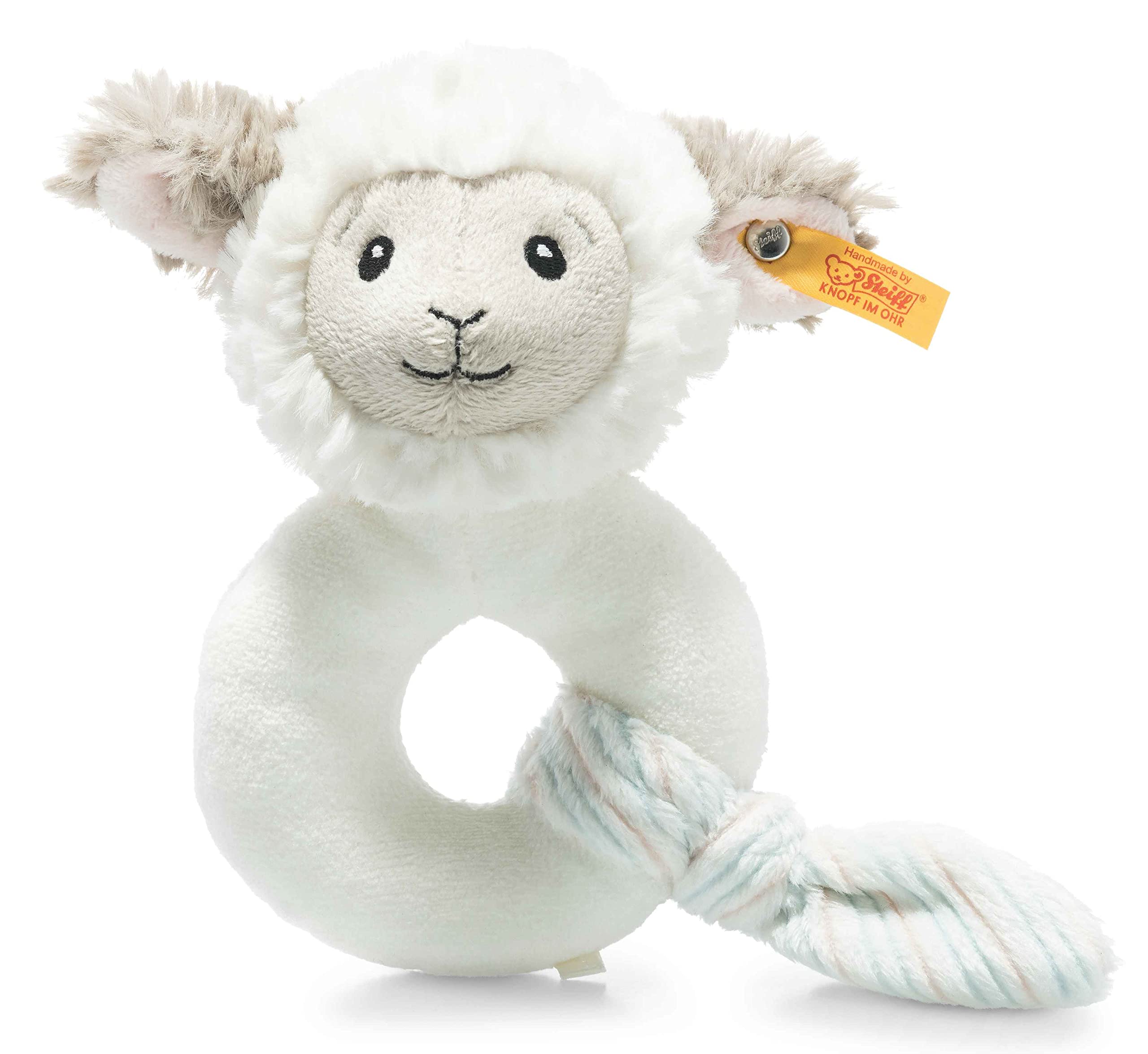 Steiff Lita Lamb Premium Baby Rattle - Soft Plush Teething Toy for Infants 0-12 Months | Cute Stuffed Animal & Ring Toy for Newborns | Ideal Baby Shower Gift & Nursery Decor (Cream, 6