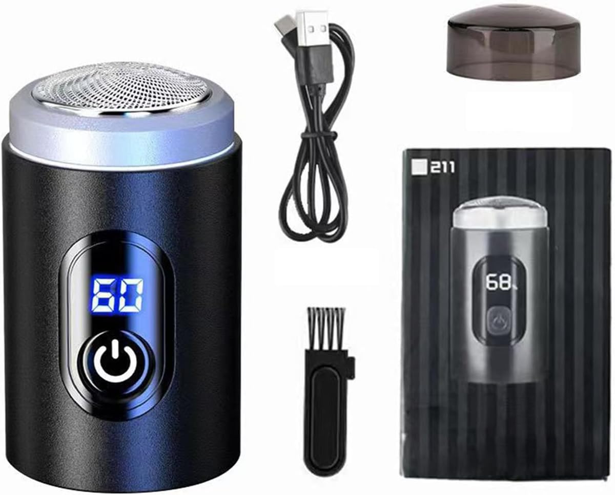 Mini Portable Electric Shaver for Men - Fast Charging, Digital Display, Waterproof, Pocket Size - Perfect for Travel, Car, Gym & Daily Use - USB Rechargeable (Plastic)