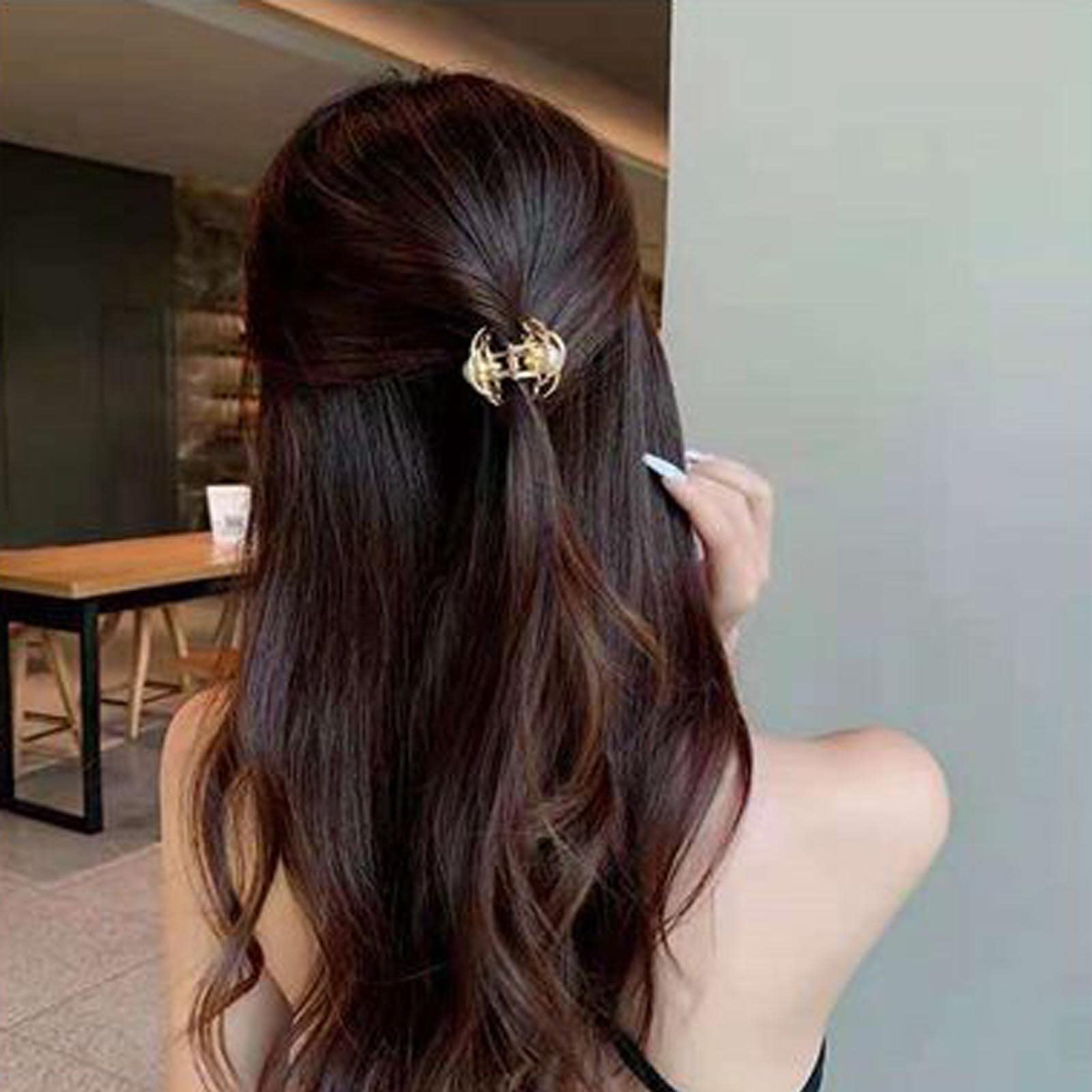 Boho Rose Flower Hair Claw Clip with Mini Pearls - Gold Metal Floral Barrette Hair Clip for Women & Girls - Minimalist Hair Accessories for Weddings, Parties & Everyday Wear
