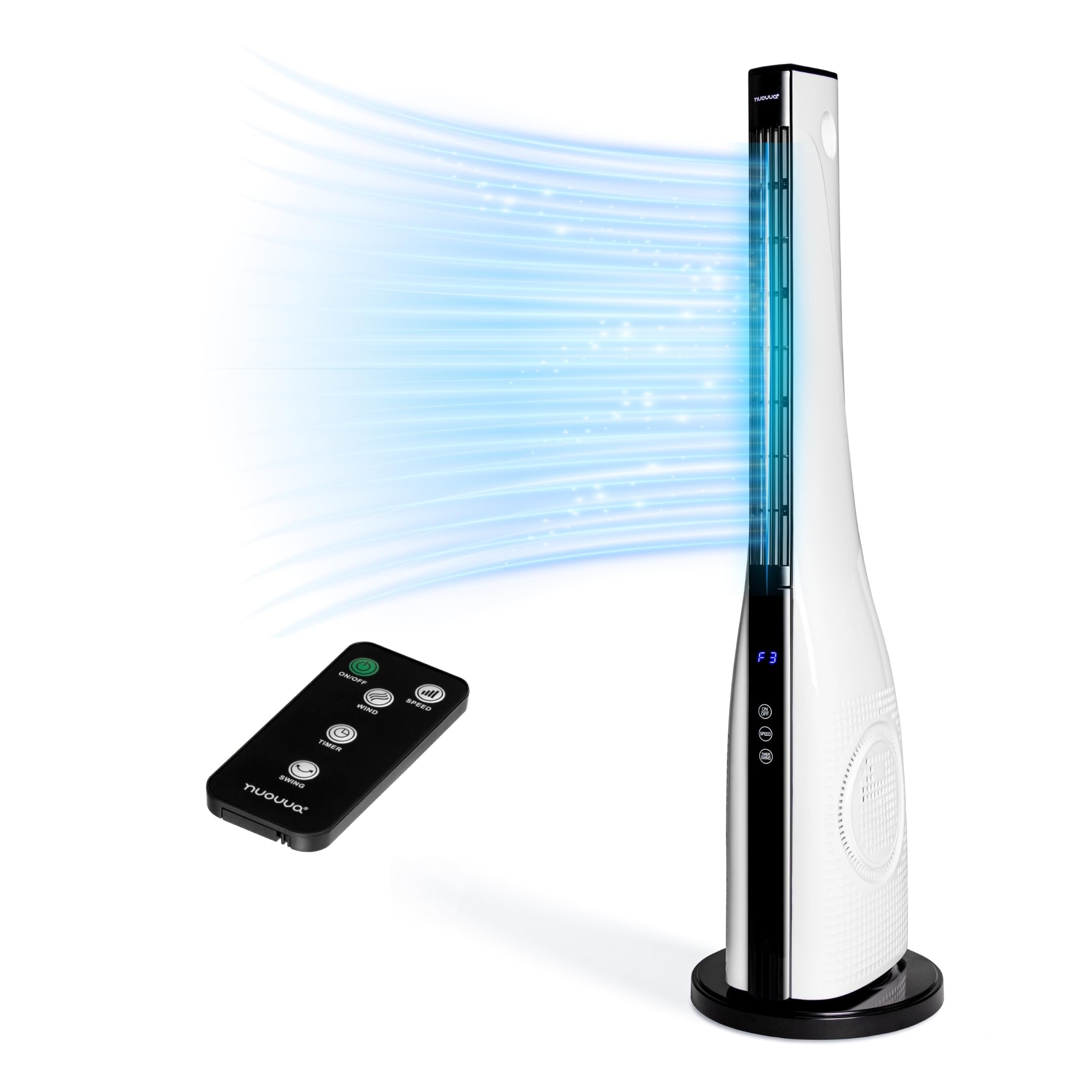 Nuovva Powerful Quiet Bladeless Tower Fan with Touch Screen Display - Energy Efficient Oscillating Fan with Remote Control - Perfect Cooling for Bedroom, Office & Living Room - Ultra Quiet Electric Fan for Home & Workspace