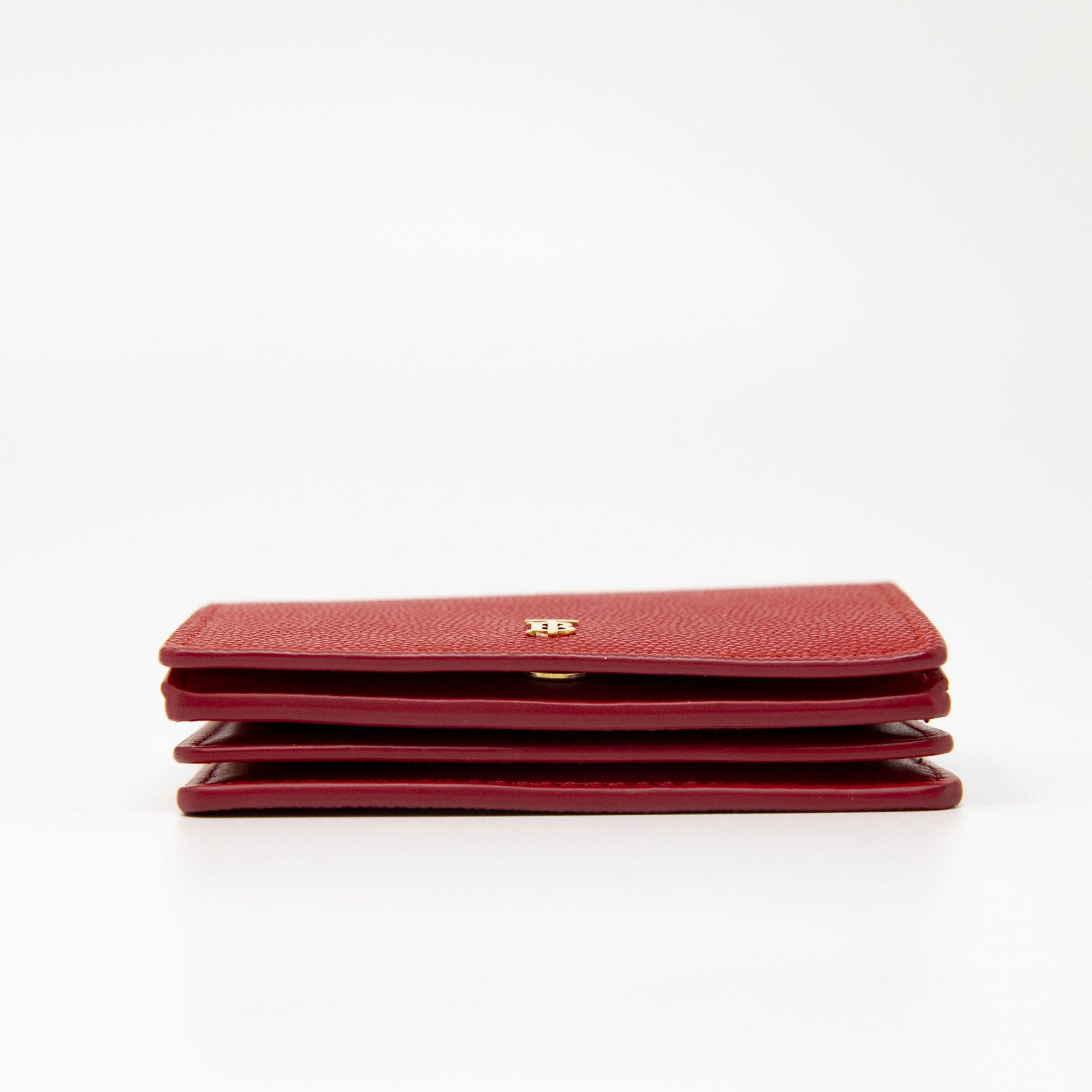 Burberry Red Leather Card Holder with Chain - Stylish & Compact Wallet for Women - Perfect for Parties, Travel & Everyday Use