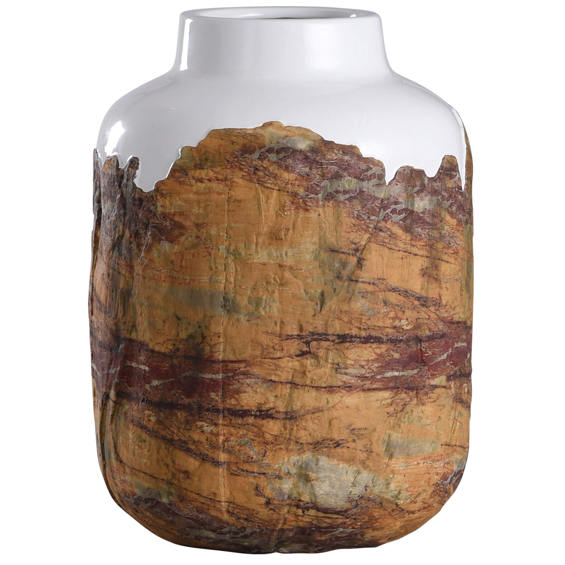 Rustic Canyon Brown and White Textured Ceramic Vase - Handmade Cylinder Vase for Farmhouse Decor, Wedding Centerpiece, and Boho Home Accessories