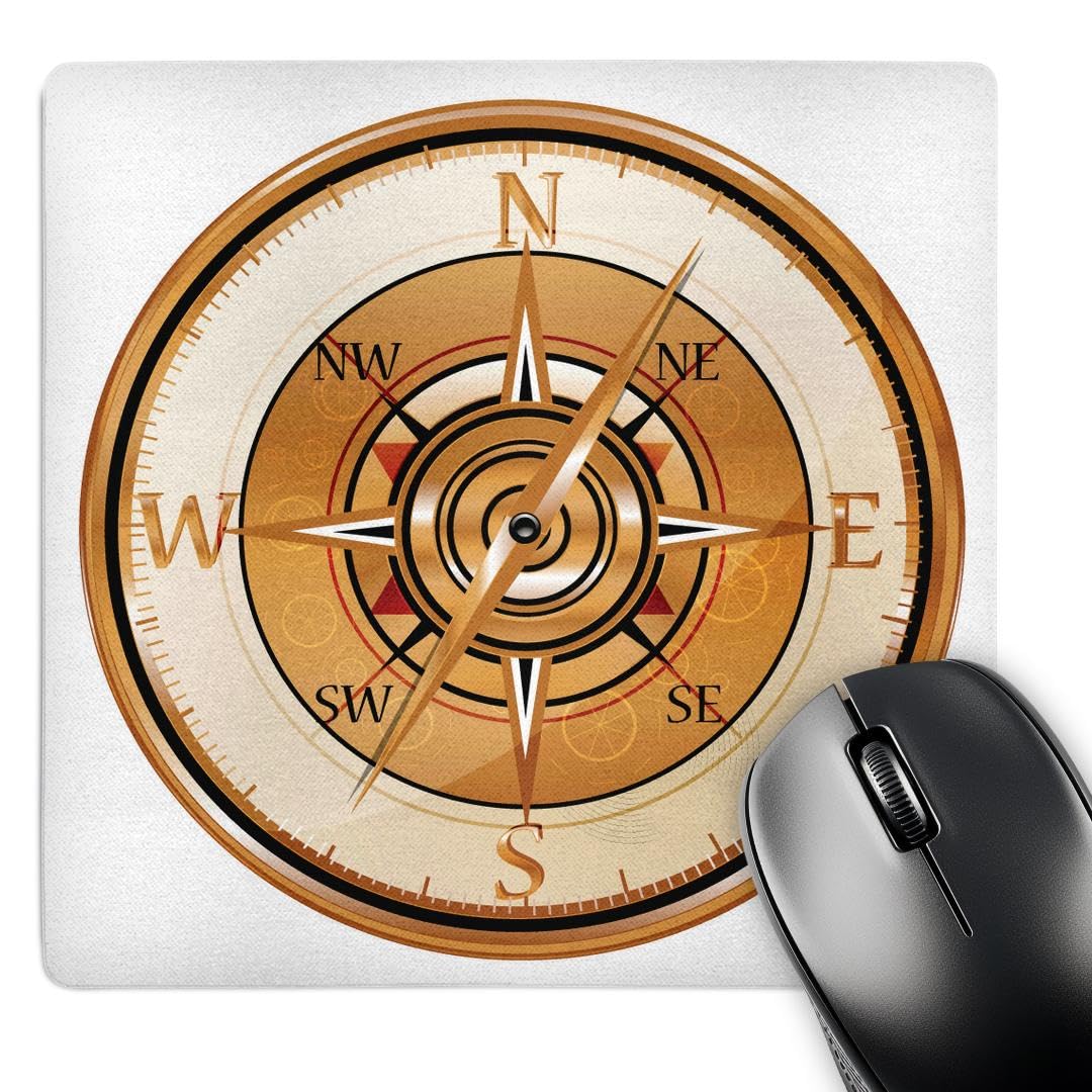 3D Rose Copper Nautical Compass Mouse Pad - 8 x 8 Inches Non-Slip Desk Mat for Office & Gaming - Perfect for Computer Workstations, Home Office, and Gaming Setups