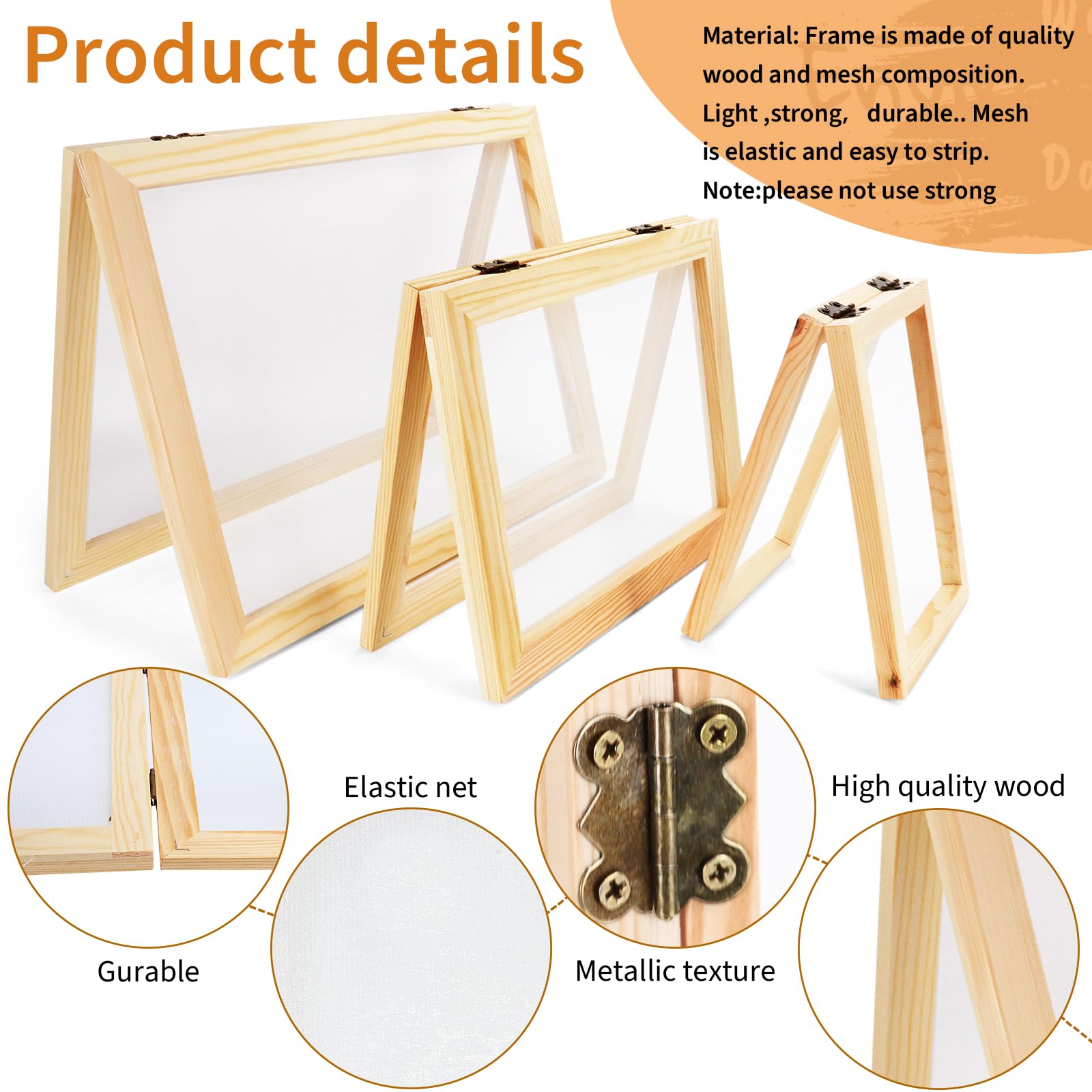3 Sizes Wooden Paper Making Frames Set (5