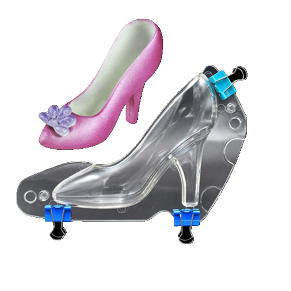 3D Polycarbonate High Heel Shoe Chocolate Mold with Clips - DIY Crystal Jelly Candy Mould for Cake Decorating, Desserts, Fondant, Baking & Pastry (7.8 x 6.8 x 2.88 Inches) - Perfect for Birthday Parties, Wedding Cakes & Holiday Treats