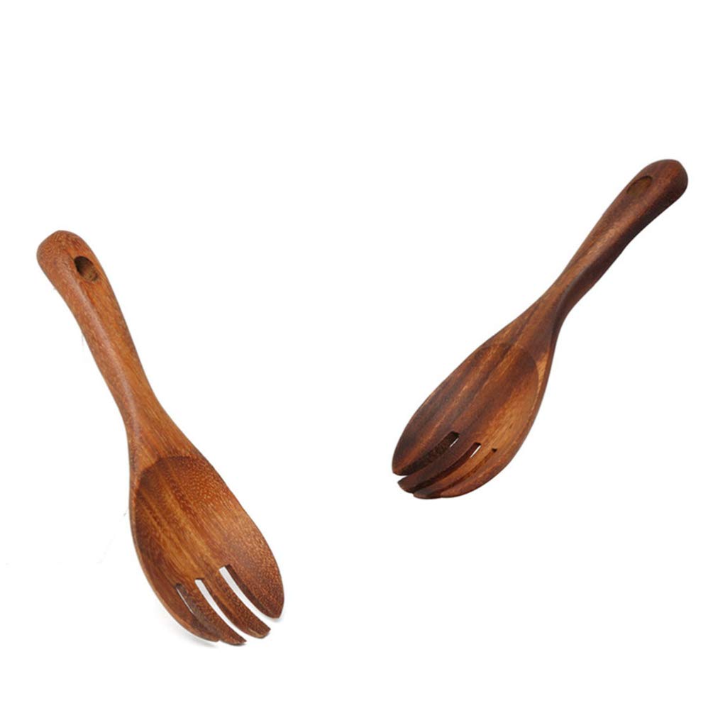DOITOOL 2-Piece Wooden Salad Serving Set - Handcrafted Salad Servers, Fork & Spoon - Eco-Friendly Kitchen Utensils for Home, Restaurant & Catering - Perfect for Tossing, Serving & Enjoying Fresh Salads