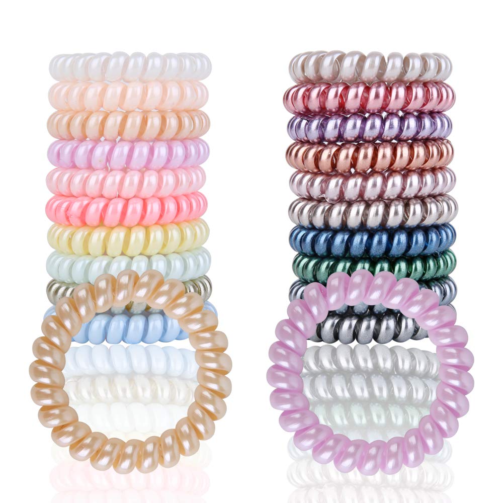 UPSCOOL Spiral Hair Ties 20 Pack - Coil Hair Bands, Phone Cord Hair Ties, Hair Coils for Women & Girls (Pearl Color) - Perfect for School, Work, Gym & Everyday Use