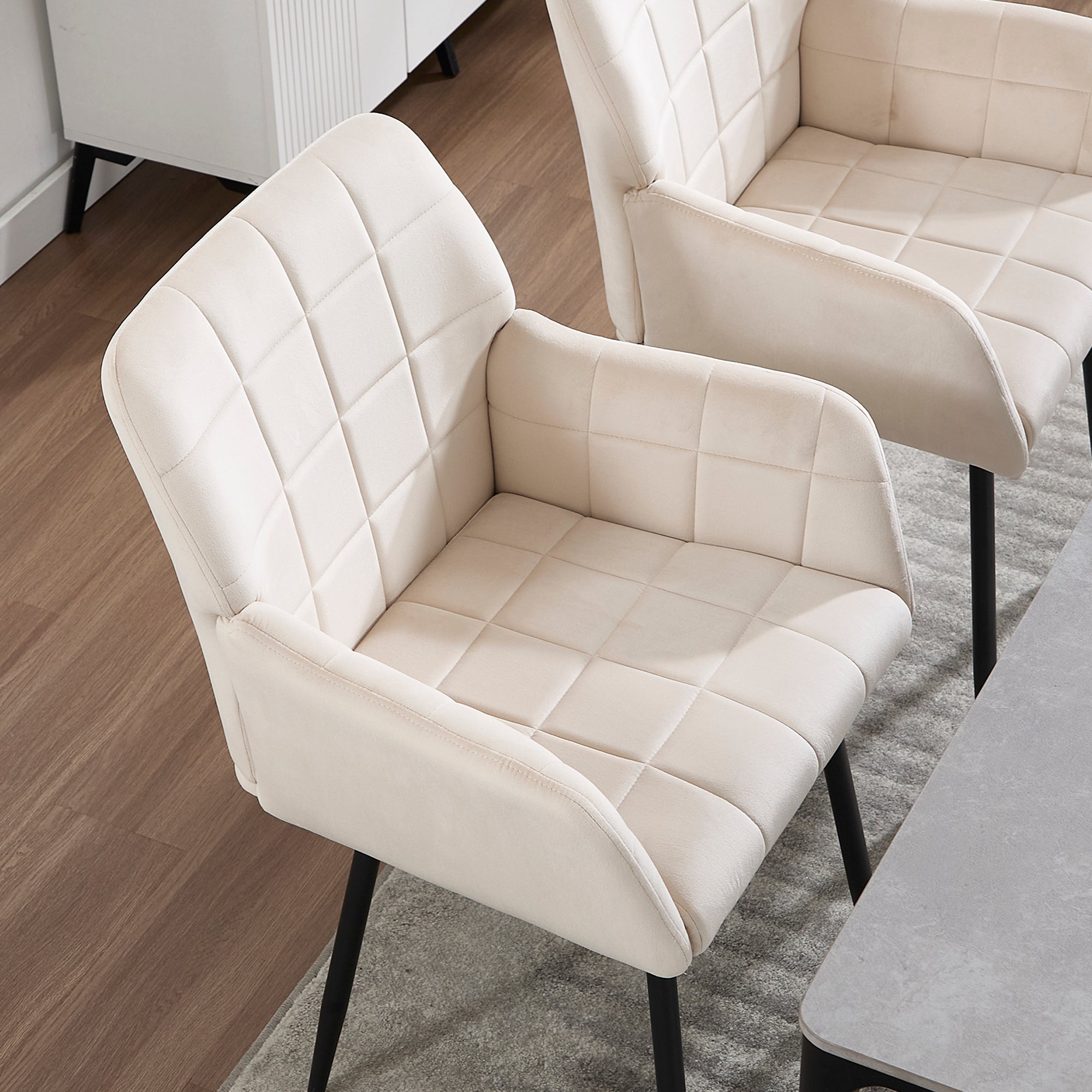 2 Pack Velvet Upholstered Dining Chairs with Armrests - Comfortable Kitchen & Living Room Seating, Easy Assembly & Cleaning, Cream Color - Perfect for Small Spaces, Breakfast Nooks & Modern Home Decor
