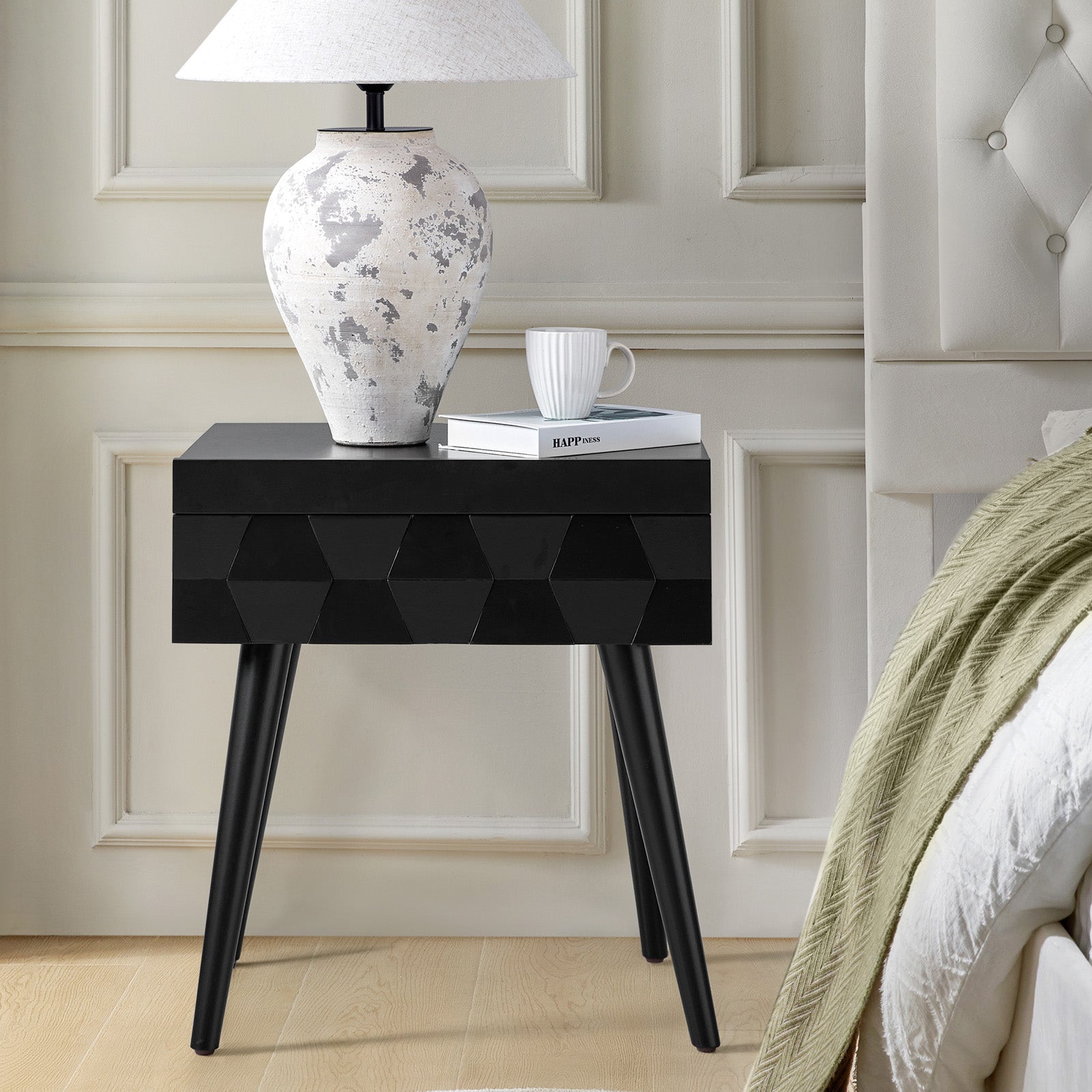 Vivian Mid-Century Modern Nightstand with USB Charging Station - Wooden Bedside Table with Drawer & Shelf - Perfect for Bedroom, Living Room, or Guest Room - Fast Charging & Stylish Storage Solution