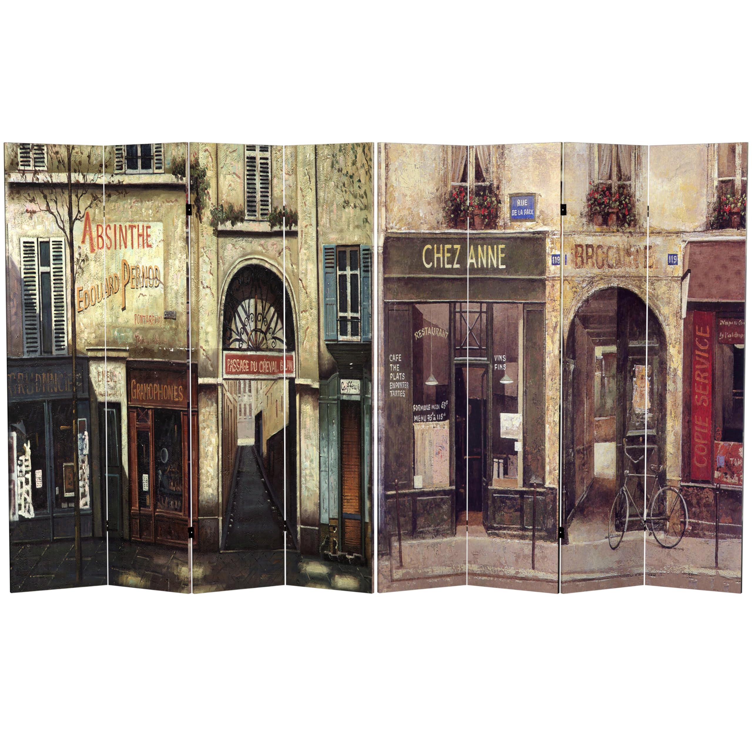6 ft. Tall Red Lantern Double-Sided French Cafe Canvas Room Divider - 4 Panel Folding Privacy Screen for Home, Office & Wedding Decor