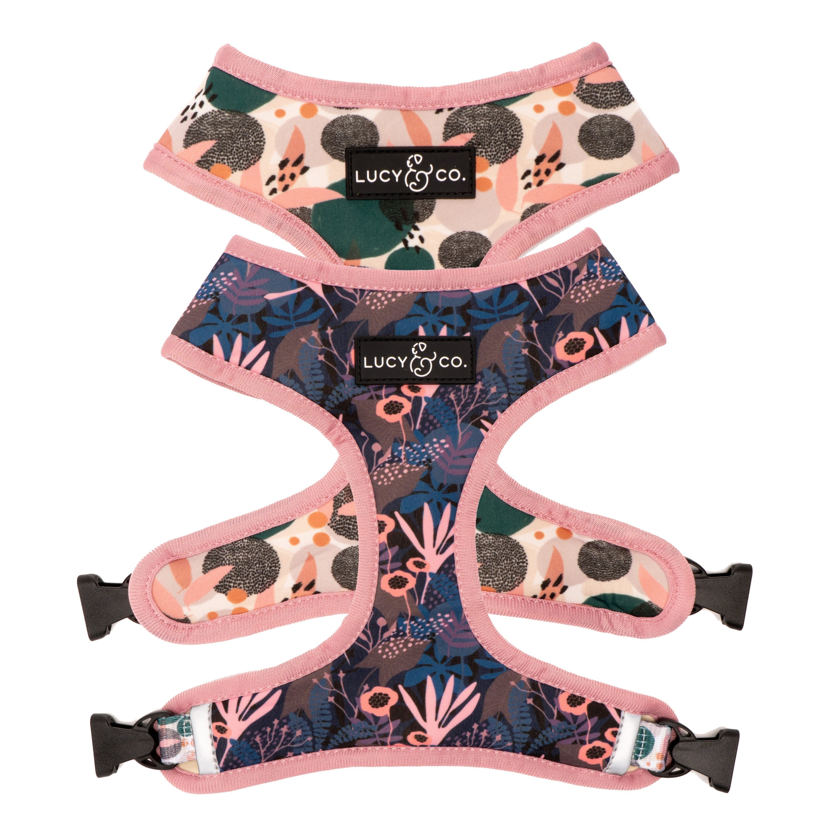 Lucy & Co. Enchanted Forest Dots & Purple/Pink Reversible Dog Harness - Adjustable Pet Vest for Small Medium Dogs, Perfect for Walking, Hiking & Outdoor Adventures