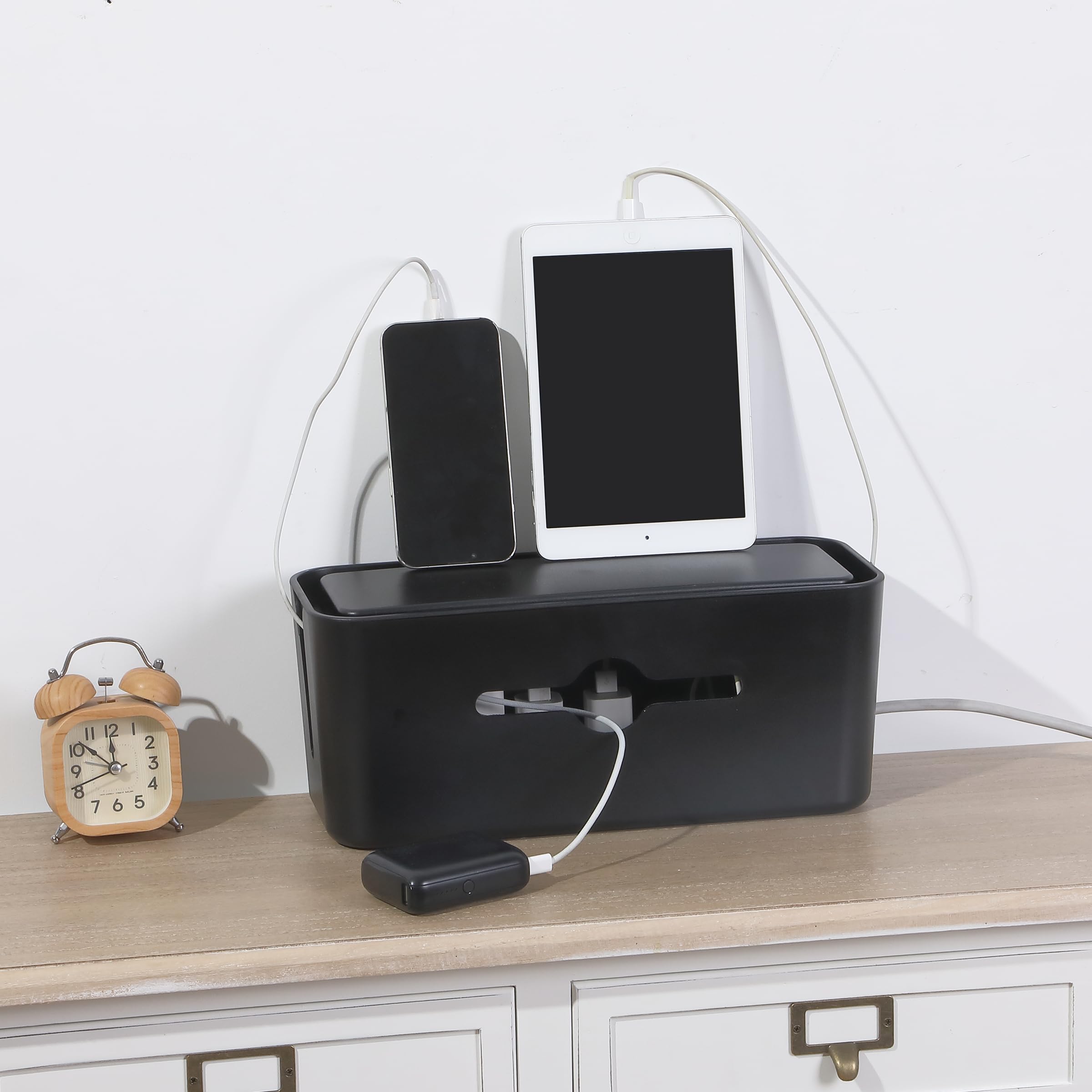 Bates Large Cable Management Box - Cord Organizer & Hider Box for Wires on Floor - Power Strip Cover with Baby Proof Design - Perfect for Home Office, Living Room & Nursery Organization